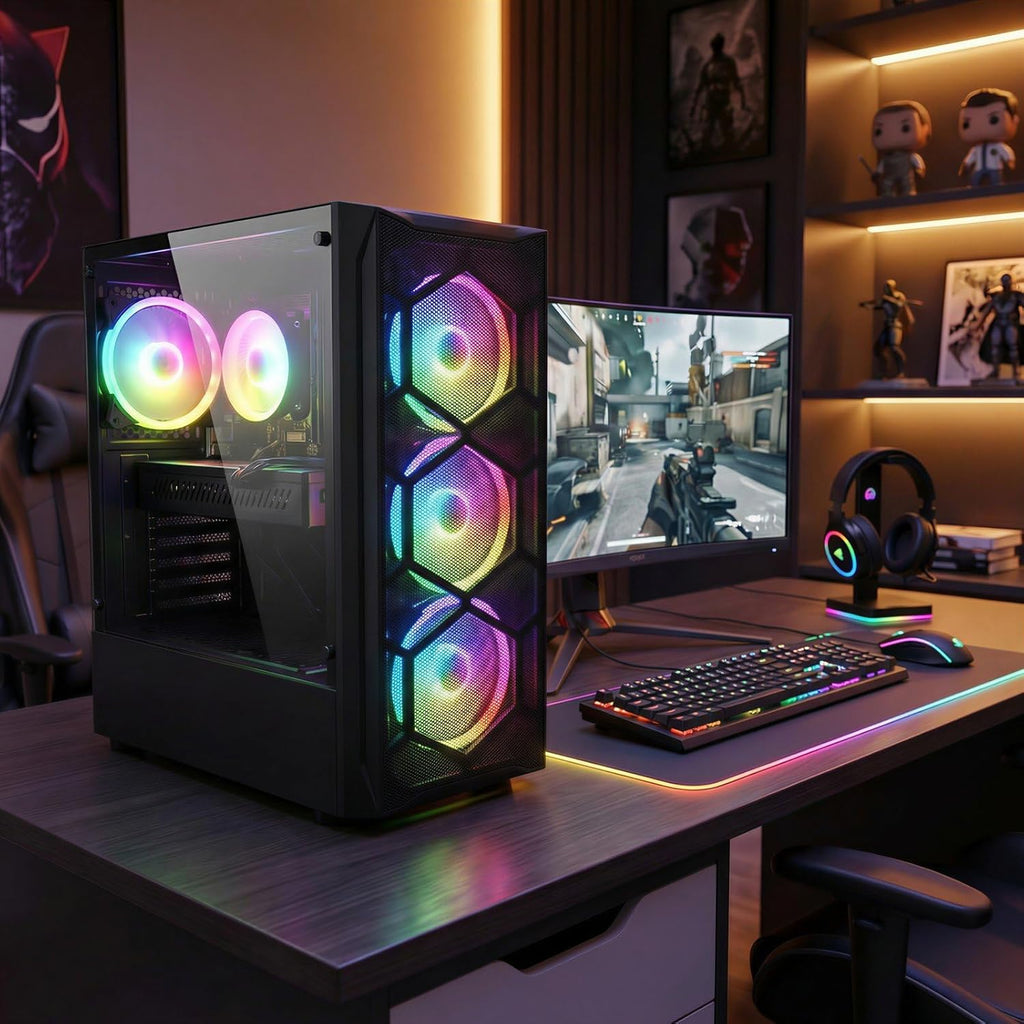 STGAubron Gaming PC Computer Desktop, Intel Core i7 8th Gen up to 4.1G, Radeon RX 580 8G, 16G DDR4, 512G SSD, WiFi 6, BT 5.2, RGB Fan x4, Windows 11 Home