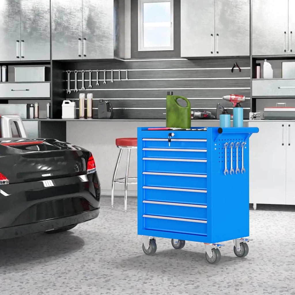 7 Drawers Metal Rolling Tool Chest, Portable Storage Tool Box with Wheels, Toolbox on Wheels for Warehouse, Garage, Repair Shop and Tool Room