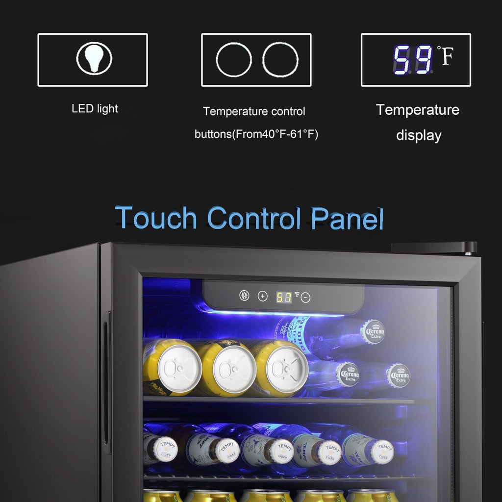 Antarctic Star Beverage Refrigerator Cooler-95 Can Mini Fridge Glass Door for Soda Beer Wine Stainless Steel Glass Door Small Drink Dispenser Digital Display for Home, Office Bar,2.4cu.ft
