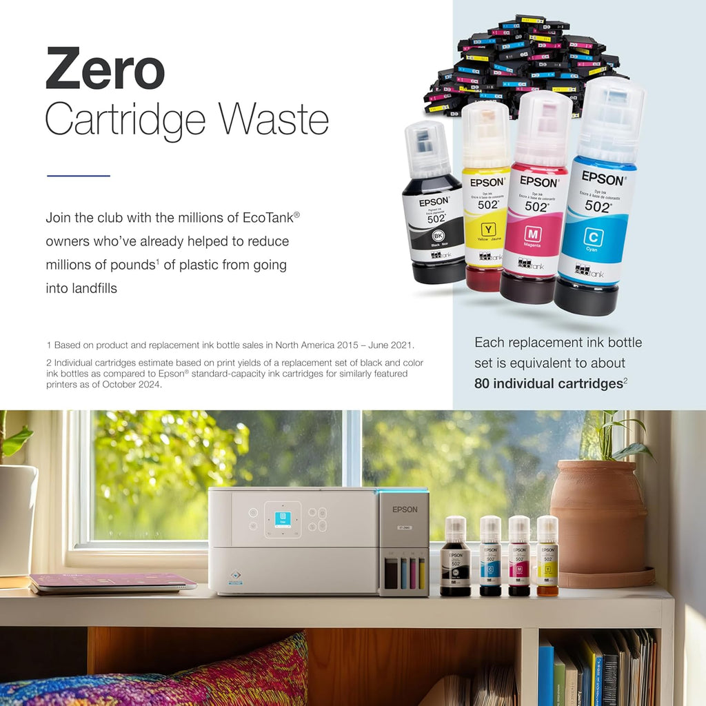 Epson EcoTank ET-2980 Wireless All-in-One Color Supertank Printer with up to 3 Years of Ink, Refillable Tanks, Perfect for Home, 15 PPM, 1.44" Color Screen, Auto 2-Sided Printing – White (Renewed)