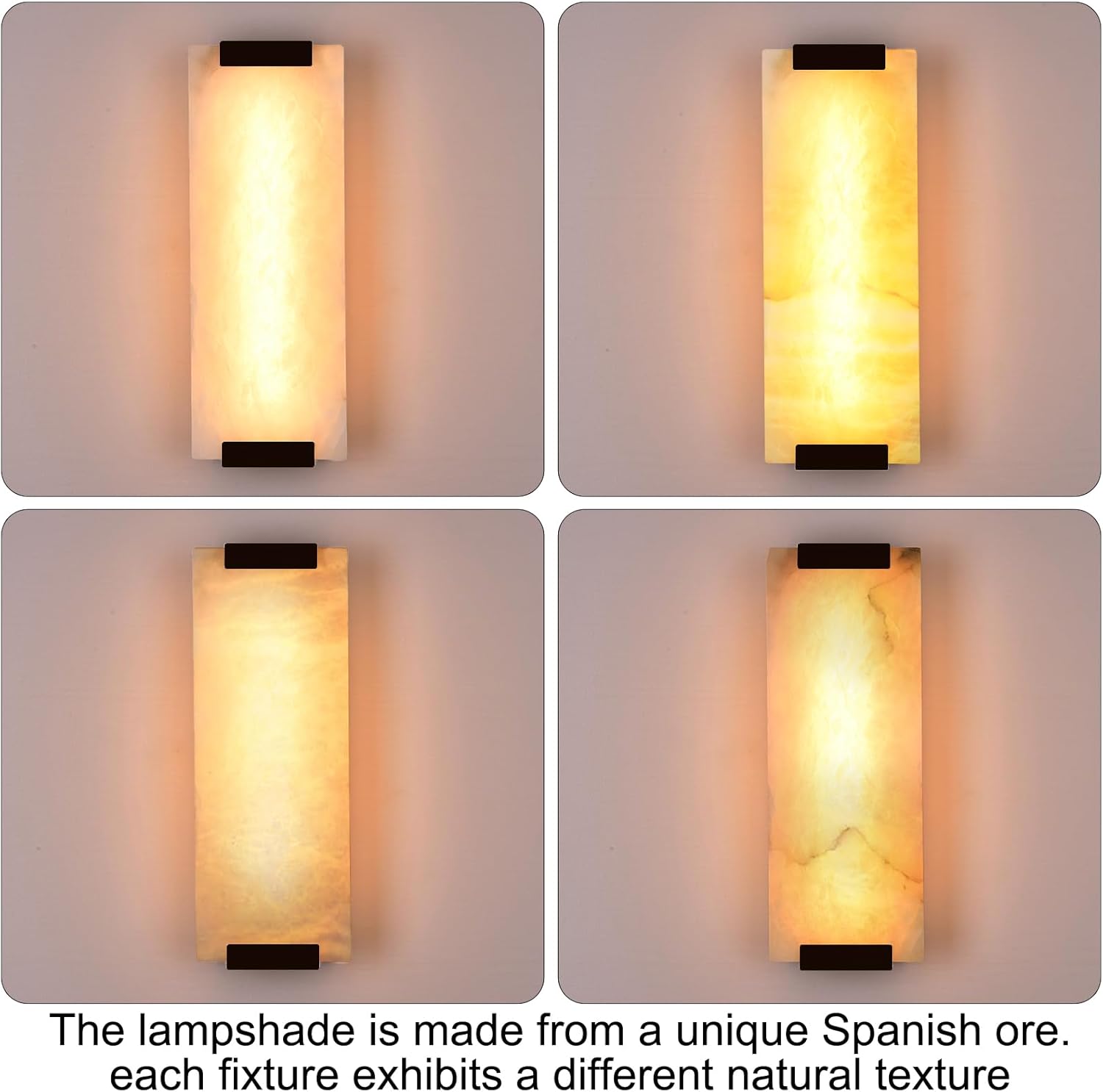14.2in Alabaster Wall Sconces, Large Natural Marble Wall Sconces Set of Two, LED Modern Wall Lamp for Bedroom, Stairs, Living Room, Vanity, Bedside, Hallway （Black 12W）
