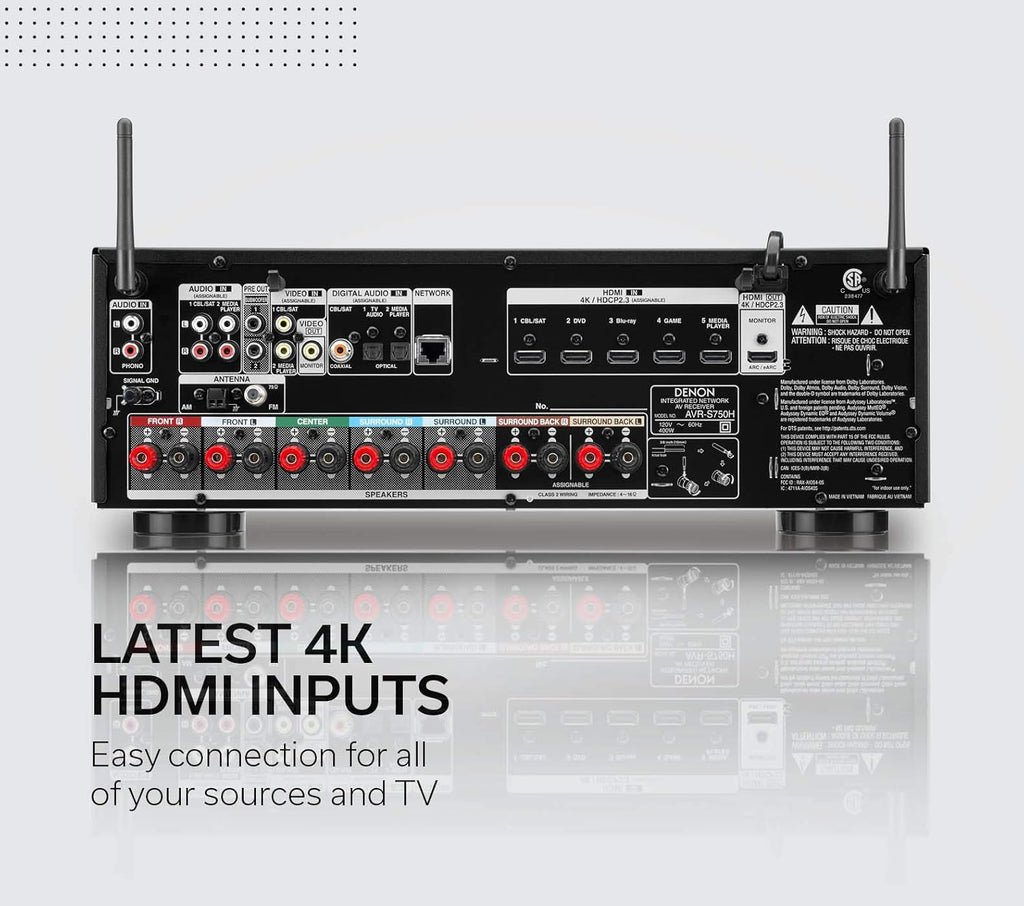Denon AVR-S750H Receiver, 7.2 Channel (165W x 7) - 4K Ultra HD Home Theater (2019) | Music Streaming | New - eARC, 3D Dolby Surround Sound (Atmos, DTS/Virtual Height Elevation) | Alexa + HEOS