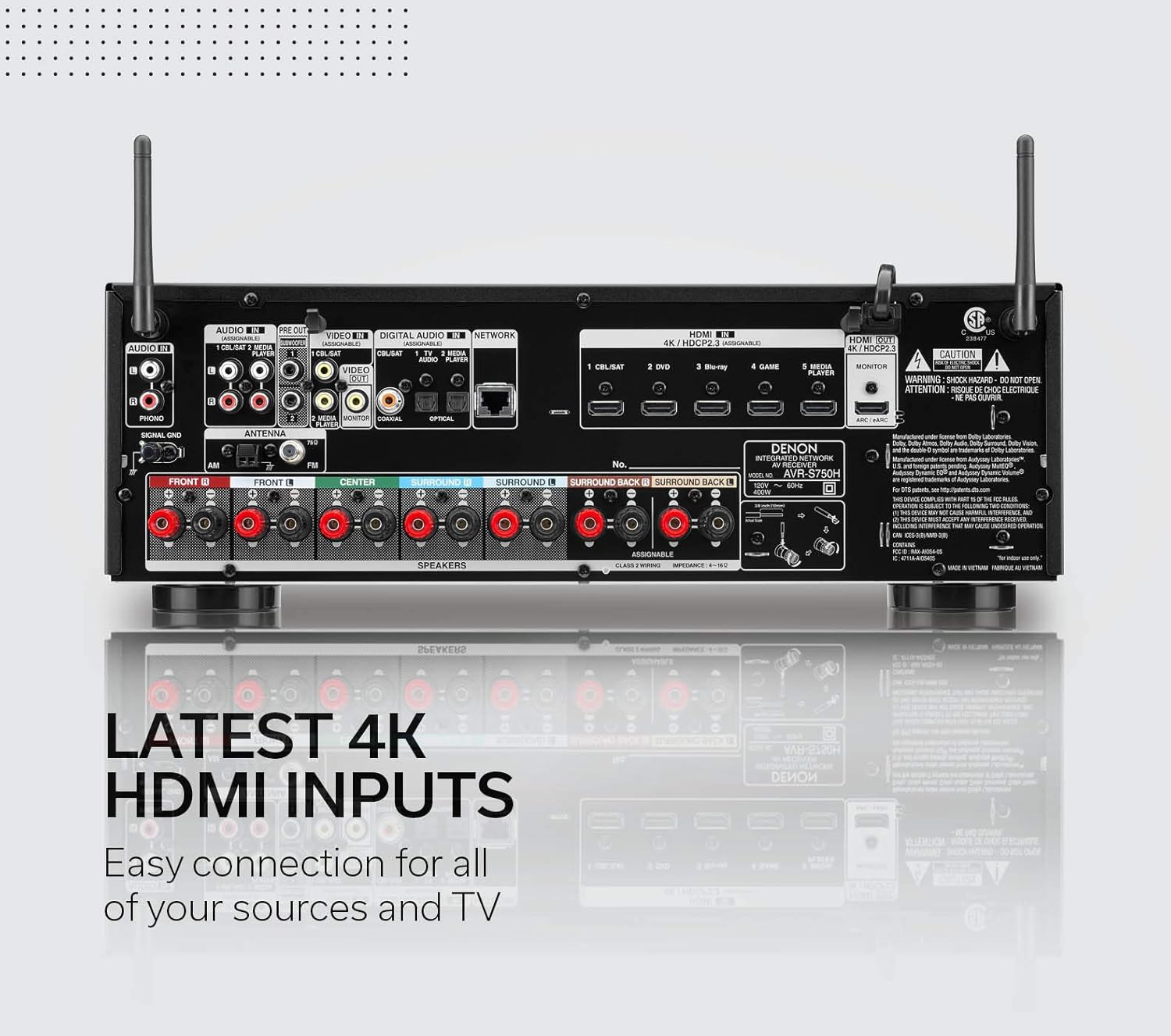 Denon AVR-S750H Receiver, 7.2 Channel (165W x 7) - 4K Ultra HD Home Theater (2019) | Music Streaming | New - eARC, 3D Dolby Surround Sound (Atmos, DTS/Virtual Height Elevation) | Alexa + HEOS