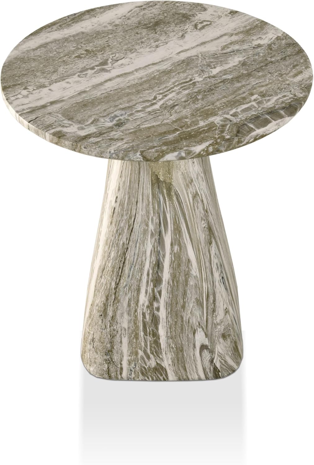 24/7 Shop at Home Ranera Modern 18-inch Natural Stone Side Table with Angular Pedestal Base, Marble Nightstand, Geometric Patio End Table, for Living Room, Covered Outdoor Spaces, Gray Travertine