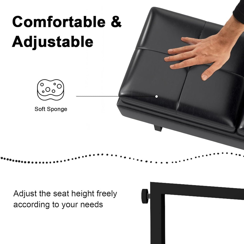 AIIT 3-Seat Waiting Room Bench - Reception Chair with Thickened PU Leather & Storage, Lobby Bench for Office Barber Store Salon Shop, Black
