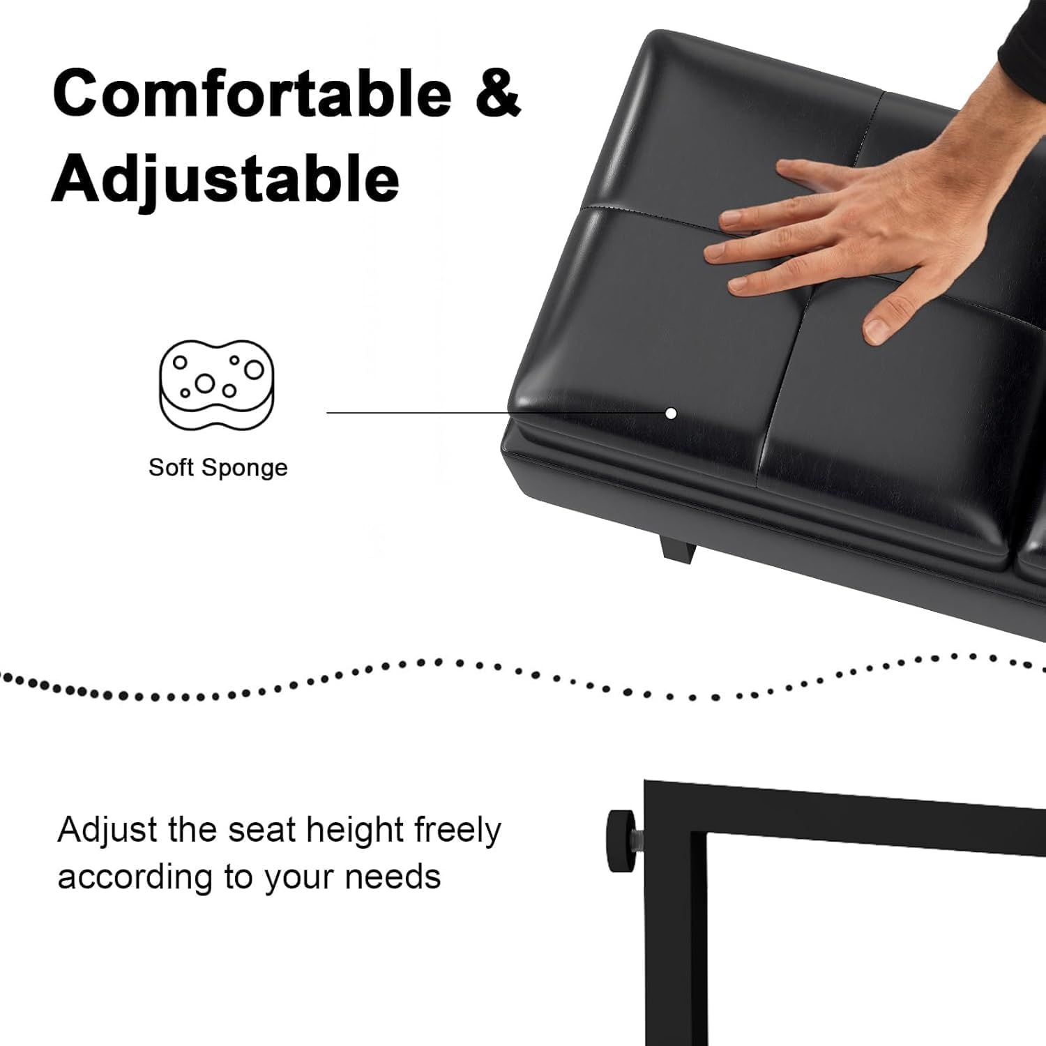 AIIT 3-Seat Waiting Room Bench - Reception Chair with Thickened PU Leather & Storage, Lobby Bench for Office Barber Store Salon Shop, Black