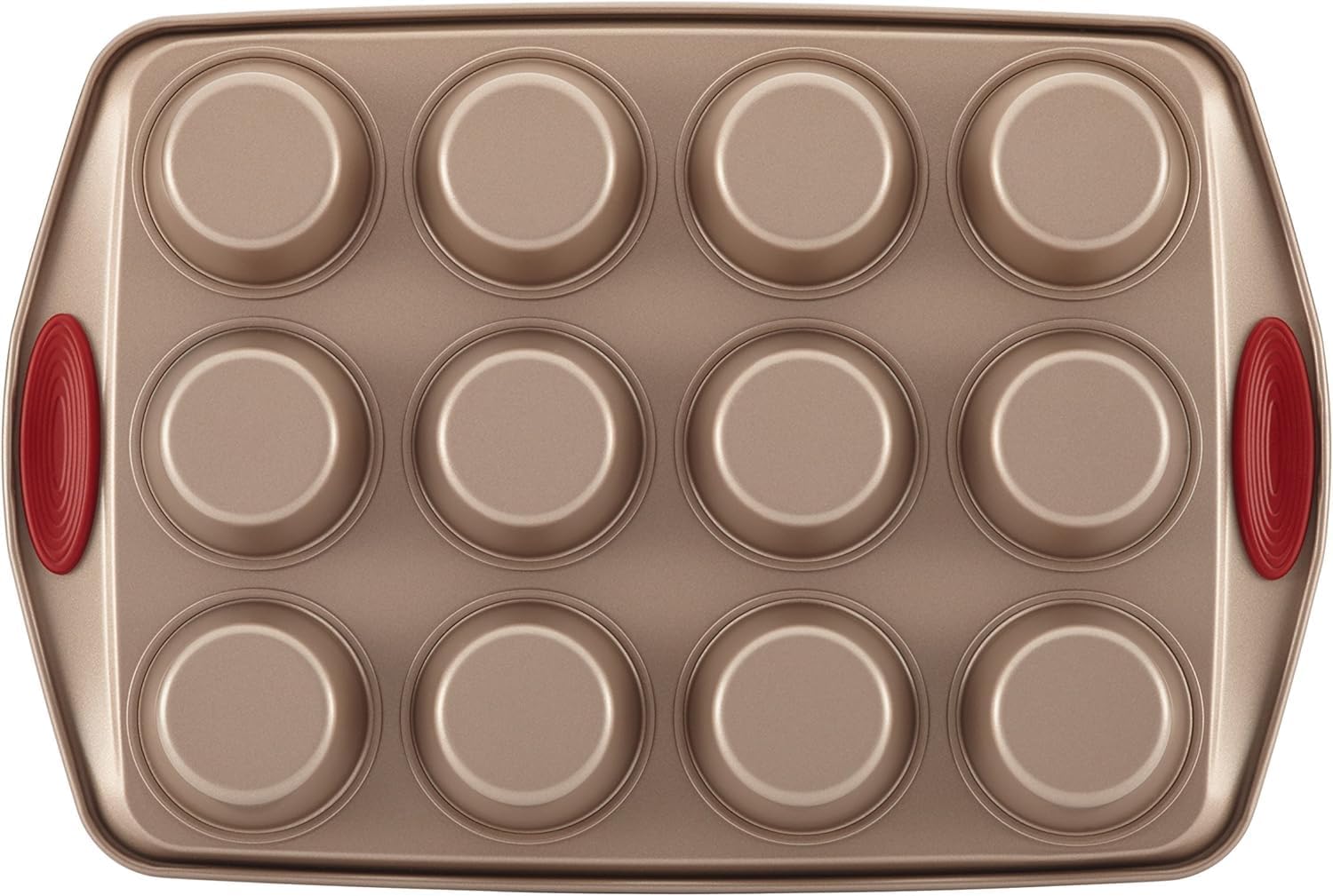 Rachael Ray Cucina Nonstick Bakeware Set Baking Cookie Sheets Cake Muffin Bread Pan, 10 Piece, Latte Brown with Cranberry Red Grips