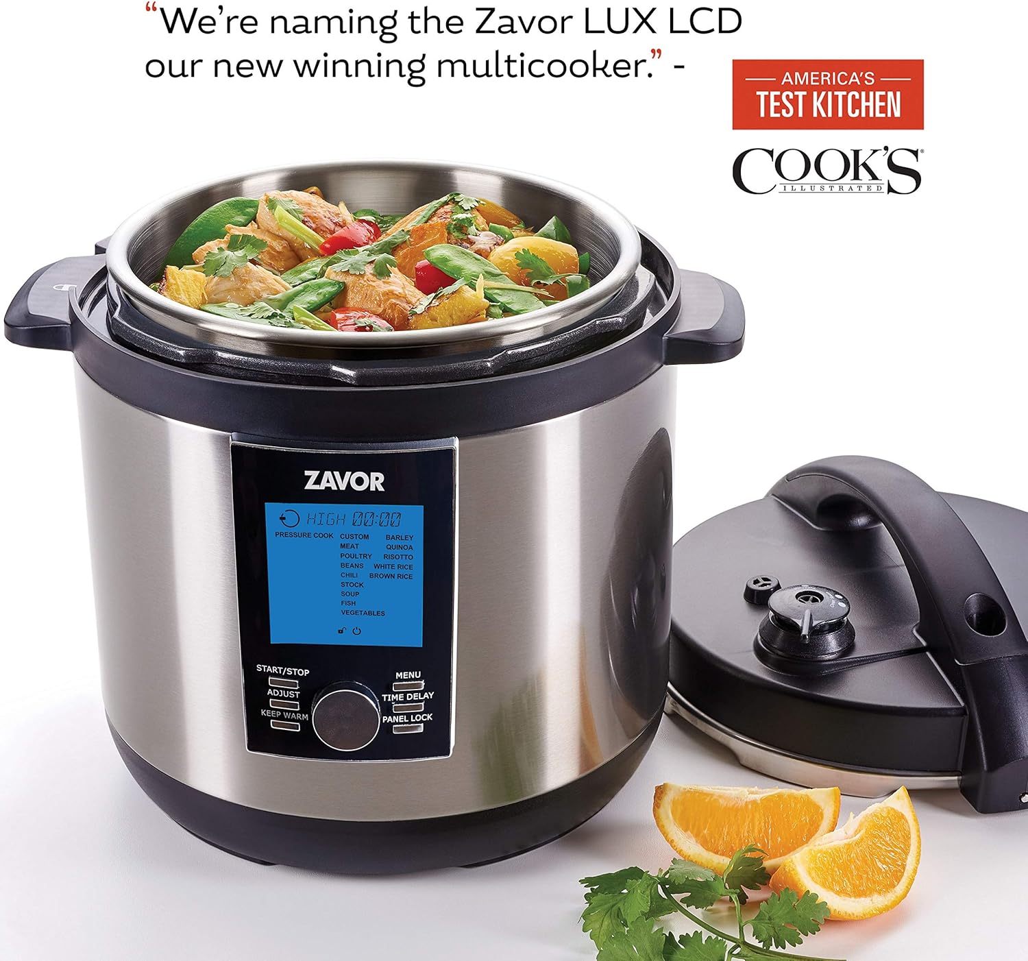 Zavor LUX LCD 6 Quart Programmable Electric Multi-Cooker: Pressure Cooker, Slow Cooker, Rice Cooker, Yogurt Maker, Steamer and more - Stainless Steel (ZSELL02)