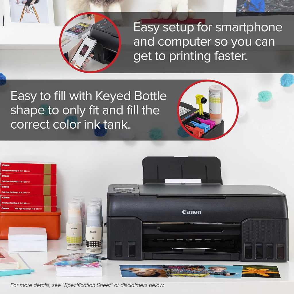 Canon PIXMA G620 Wireless MegaTank Photo All-in-One Printer Print, Copy, Scan, Black,Works with Alexa