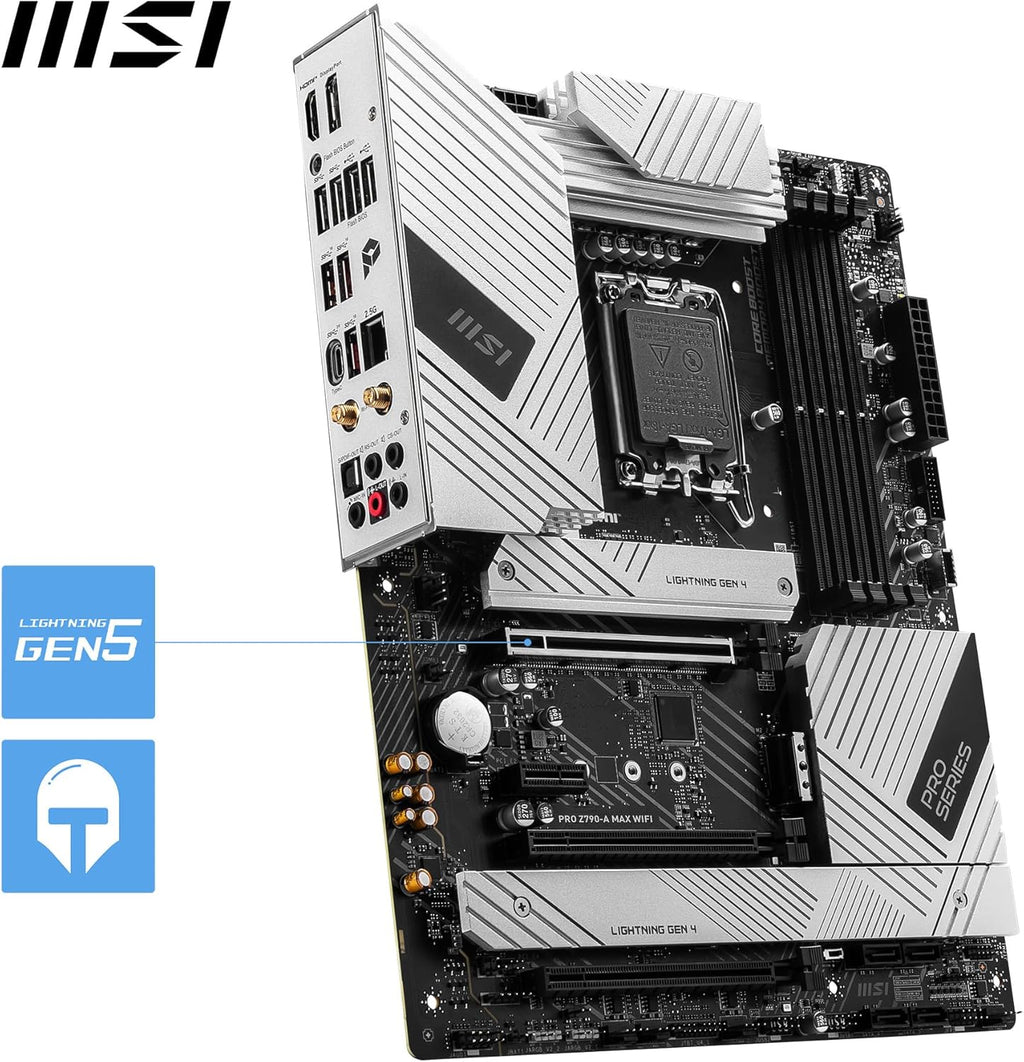 MSI PRO Z790-A MAX WiFi ProSeries Motherboard (Supports 12th/13th/14th Gen Intel Processors, LGA 1700, DDR5, PCIe 5.0, M.2, SATA 6G, 2.5Gbps LAN, USB 3.2 Gen2, Wi-Fi 7, Bluetooth 5.4, ATX)