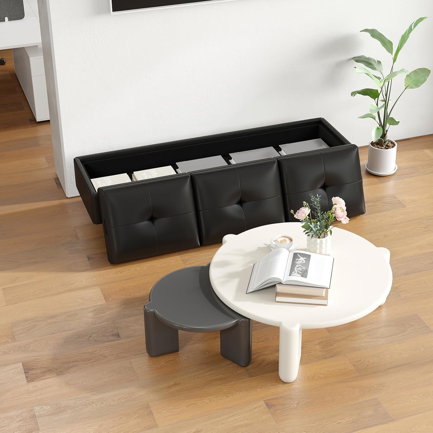 MOTION Leather Bench Waiting Room Chairs - 3 Seat Office Guest Reception Bench with Cushion, Upholered Waiting Room Seating, Office Furniture Lobby Chairs for Salon, Shop, Set of 3, Black