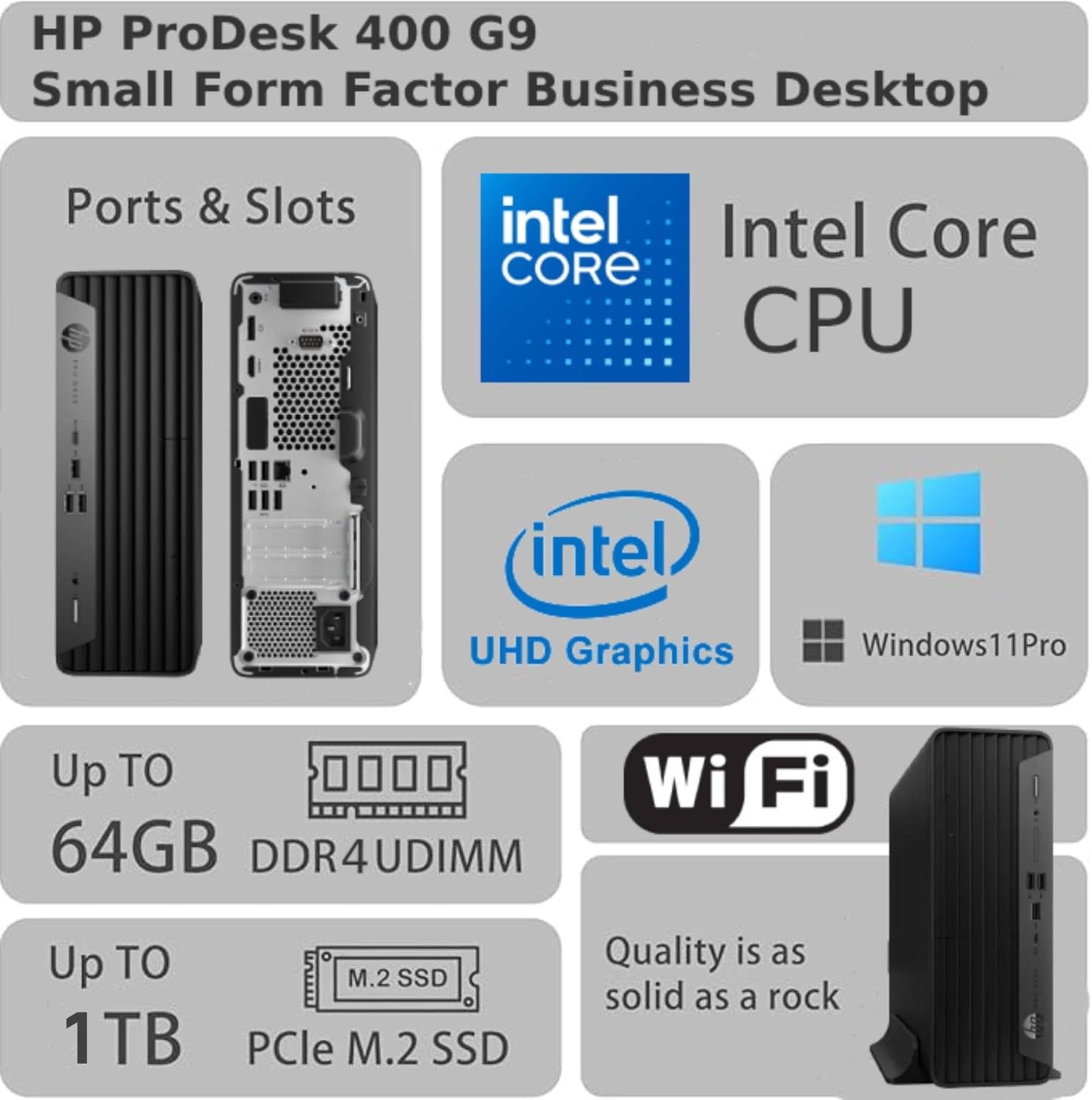 HP ProDesk 400 G9 SFF Business Desktop Computer, Intel CPU, Dual 4K Display Support, USB-C, HDMI, RJ-45, Wi-Fi, Wired Keyboard & Mouse, Windows 11 Pro (8GB RAM | 256GB SSD)