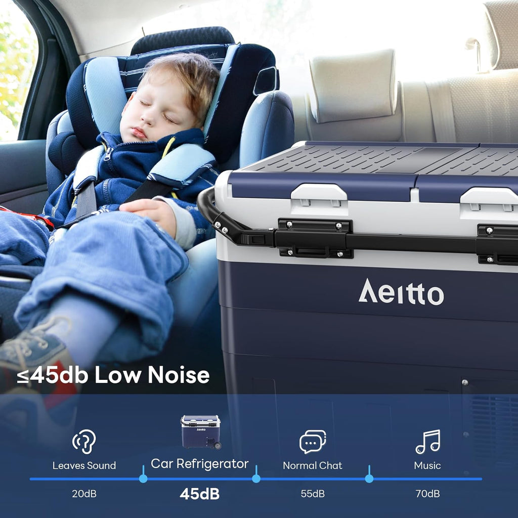 Aeitto 12 Volt Car Refrigerator, 52QT(50L) Dual Zone Portable Car Fridge Freezer -4℉-68℉ Electric Cooler Dual Temp Control Cooling Freezing 12/24V DC & 100-240V AC for Travel, Camping, RV, Road, Home