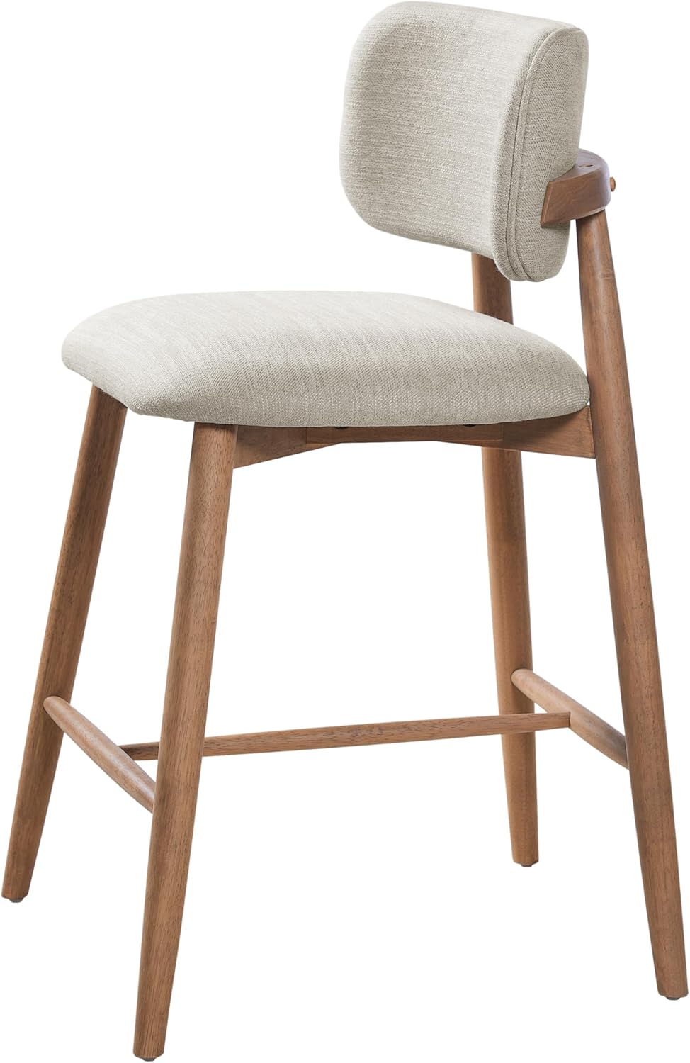 Christopher Knight Home Mundo Counter Height Bar Stools Set of 2, Fabric Upholstered Counter Stools and Curved Backrest, Rubberwood Kitchen Island Armchair with Splayed Legs, Beige + Natural
