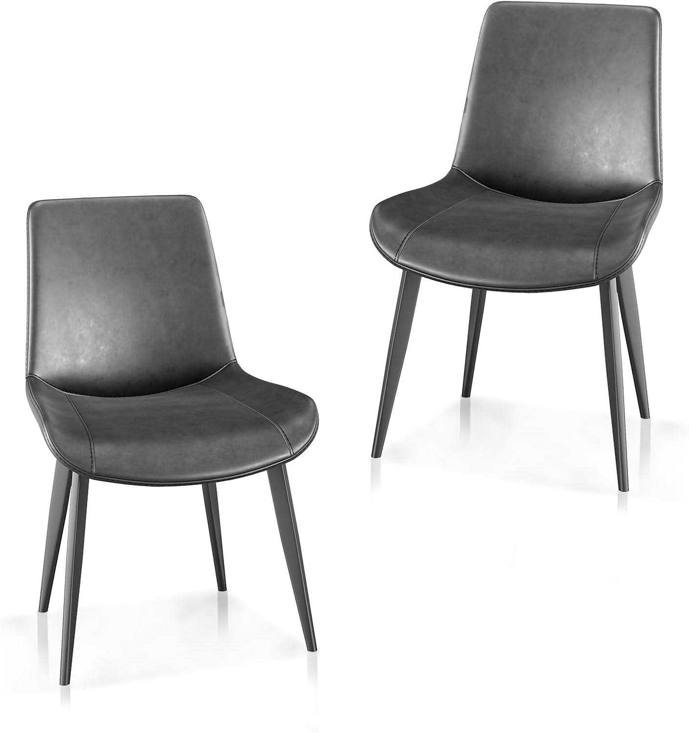 Dining Chairs Set of 2, Modern PU Leather Dining Room Chairs with Sturdy Metal Legs & Comfort Backrest for Living Room, Kitchen Nook, Coffee Shop, Bistro - Gray