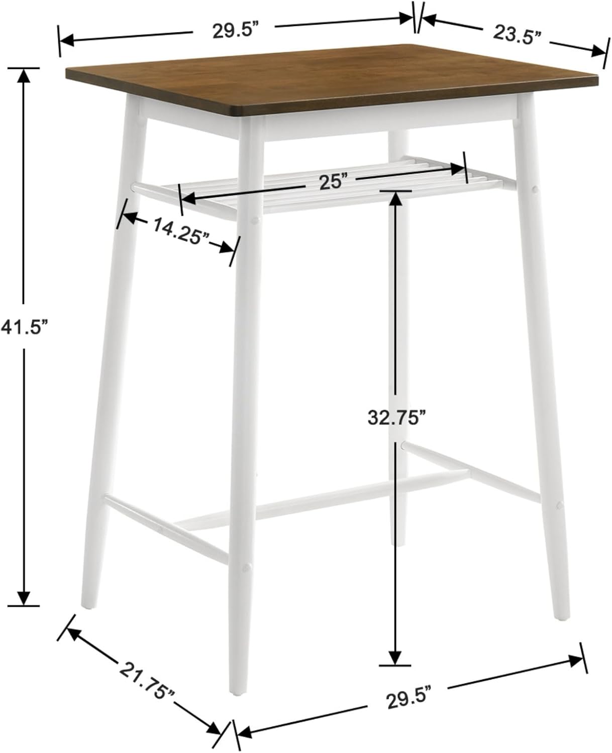 VESCASA 41.5" H Bar Table, Walnut Wood Top Space Saving Bar Table with White Legs for Home Bar Small Space Parties Kitchen Dining Room Coffee Shop