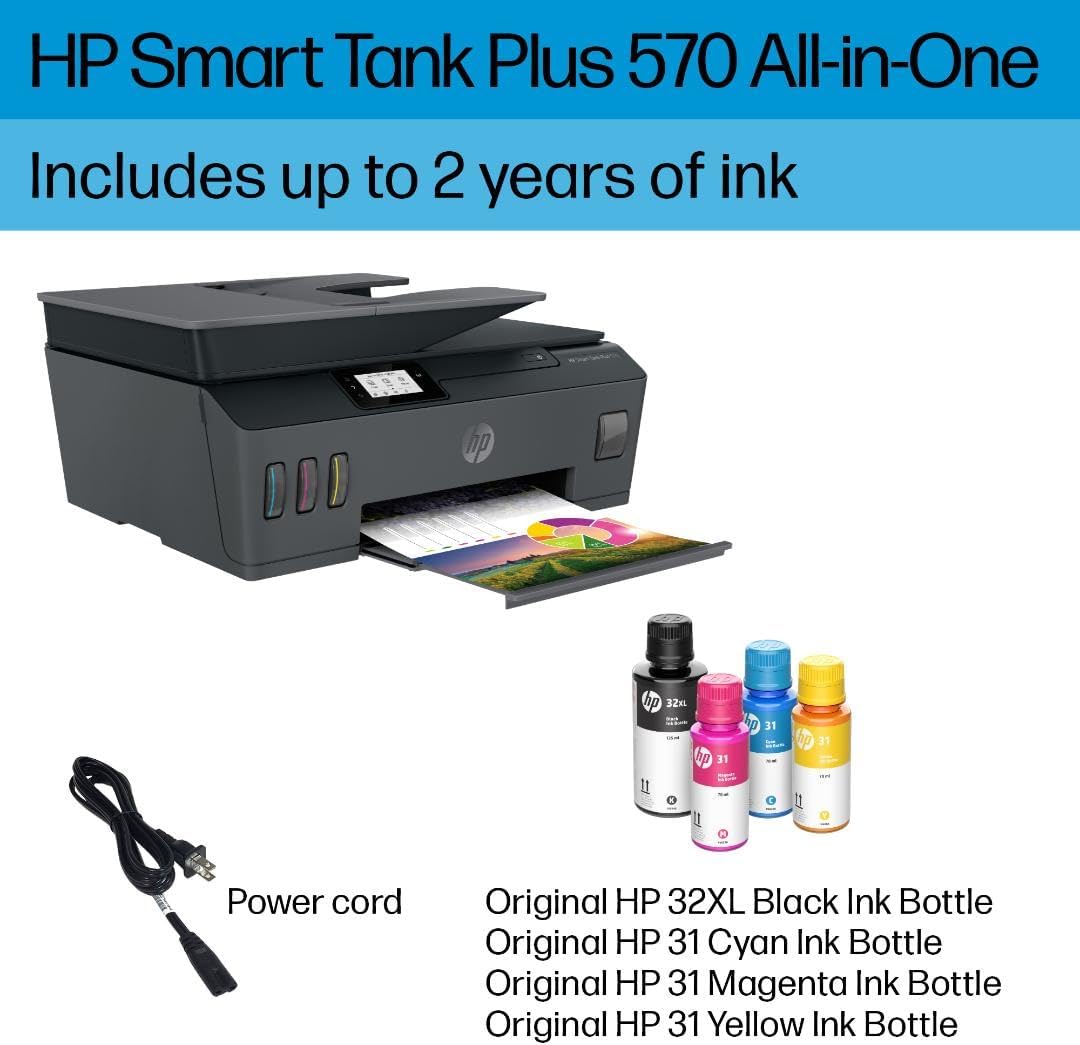 HP Smart Tank Plus 570 Wireless All-in-One Ink Tank Printer with up to 2 Years of Ink Included (5HX14A)