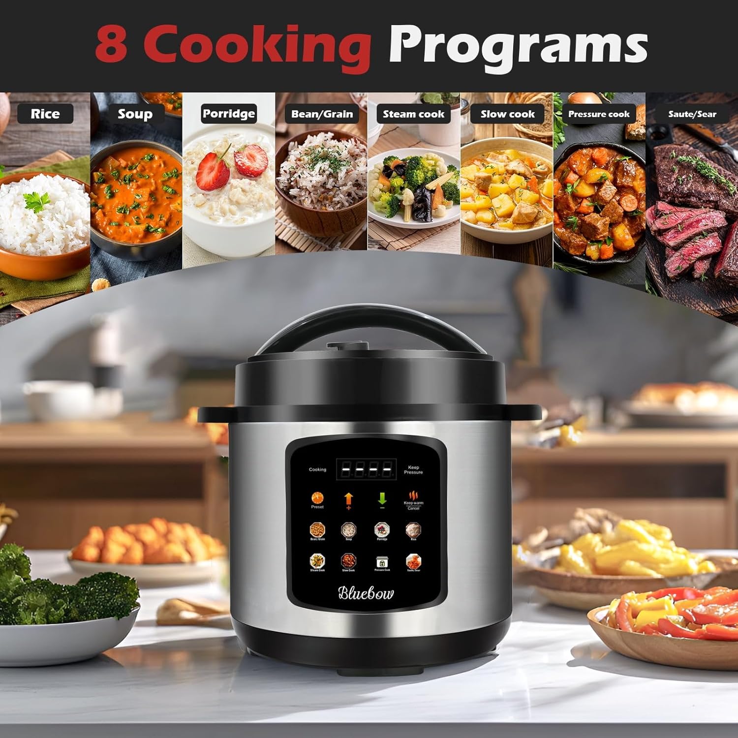 Chefvia 6.5 Quart 8-in-1 Electric Pressure Cooker – Stainless Steel Multi-Cooker With LED Display, Slow Cook, Rice, Steam, Sauté & Warm Functions – Black & Silver Kitchen Appliance