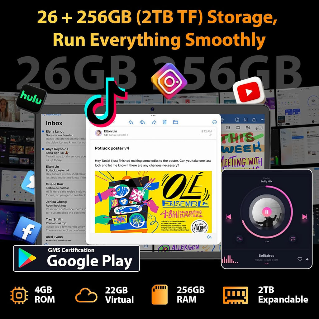 2026 Android Tablet with Keyboard, Upgraded Android 16 tablet with 26GB+256GB+2TB Expand, 10 inch Tablet PC with 8-Core, Gemini AI, WiFi, 8000mAh, GMS,GPS, 2-in-1 Tablet with Case,Mouse,Stylus(Silver)