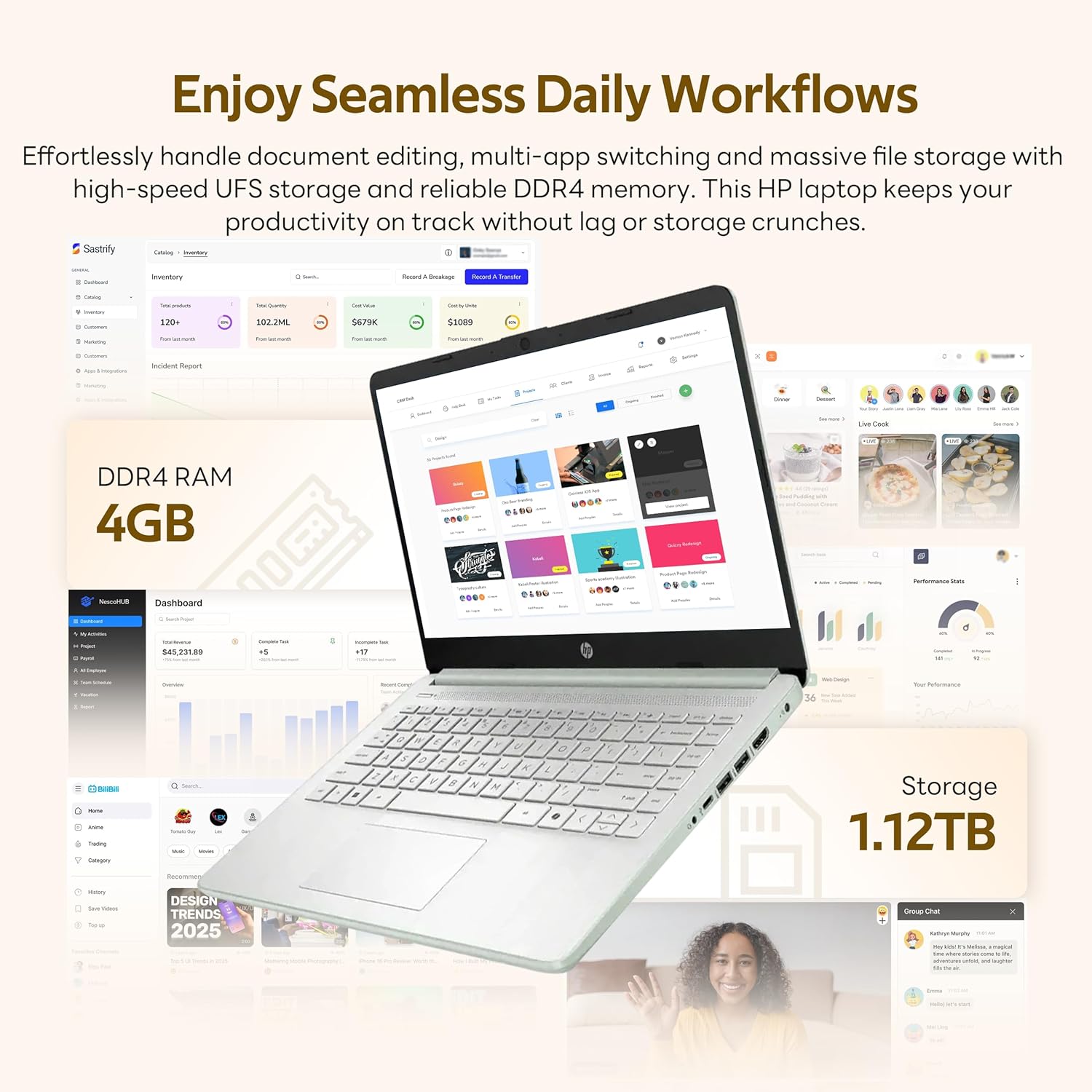 HP Stream 14" HD Laptop with AI Copilot, Intel Processor N150, 4GB RAM, 1.12TB Storage (128GB UFS + 1TB Docking Station Set), Intel Graphics, 1 Year Office 365, Wi-Fi 6, Win 11, Green