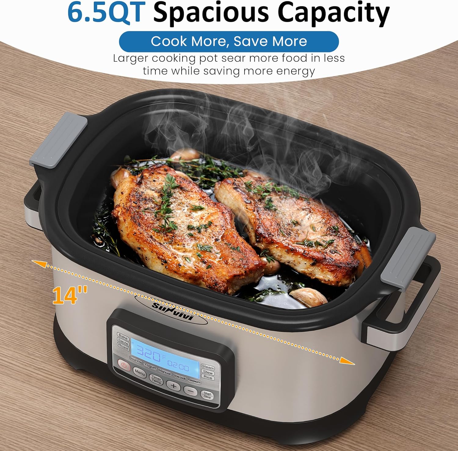 11-in-1 Multi Cooker 6.5QT, Programmable slow cooker with Nonstick Removable Pot, Digital Display, Adjustable Temp & Time for Slow Cook, Saute, Steam, Rice, Yogurt, Warmer