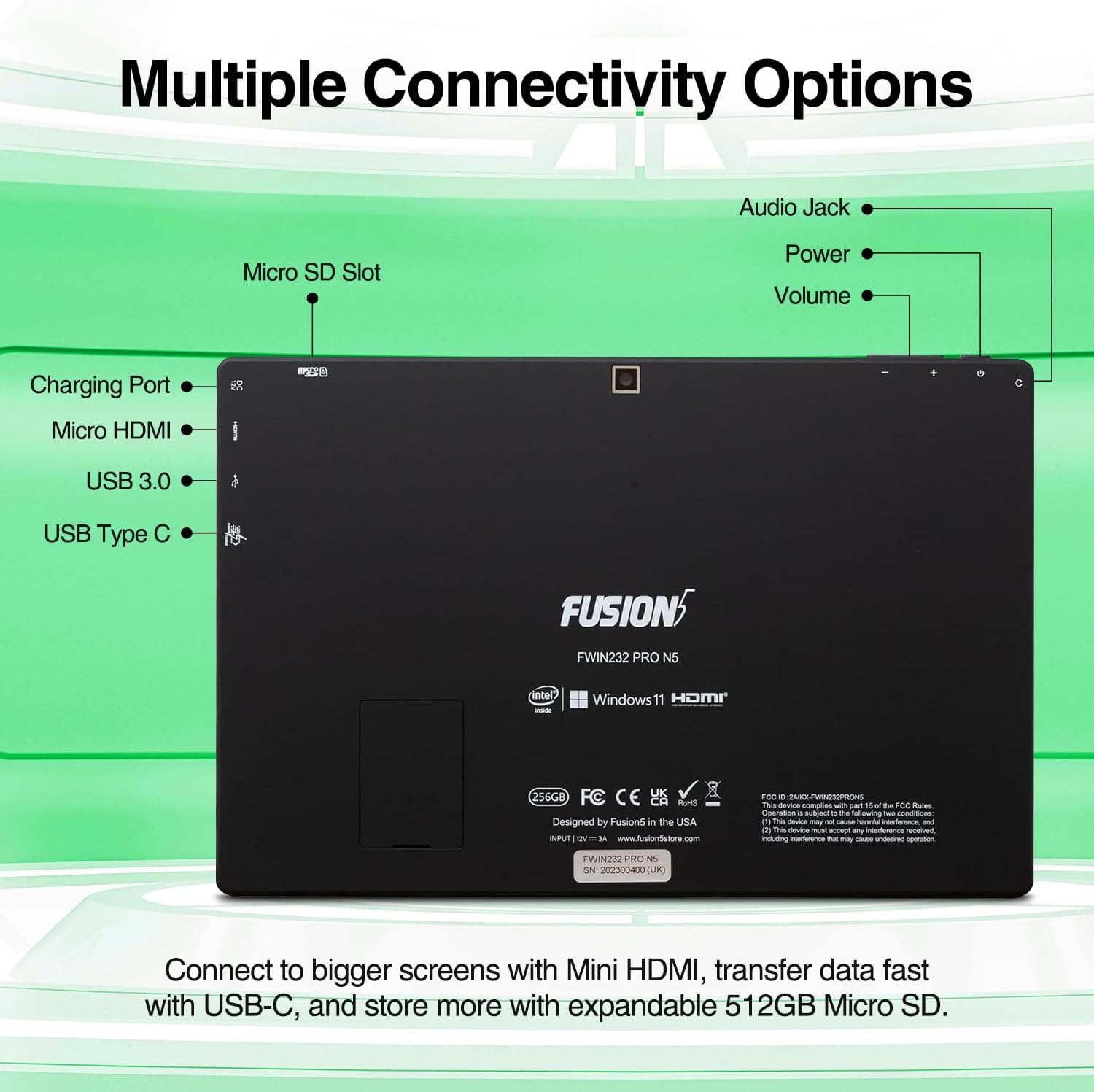 Fusion5 10.1" Windows 11 Professional Tablet PC - Intel 13th Gen - Full HD Windows Tablet Computer - 8GB RAM, 256GB SSD Storage, Quad-Core CPU, 10 Inch, USB 3.0, Micro HDMI, Expandable Storage