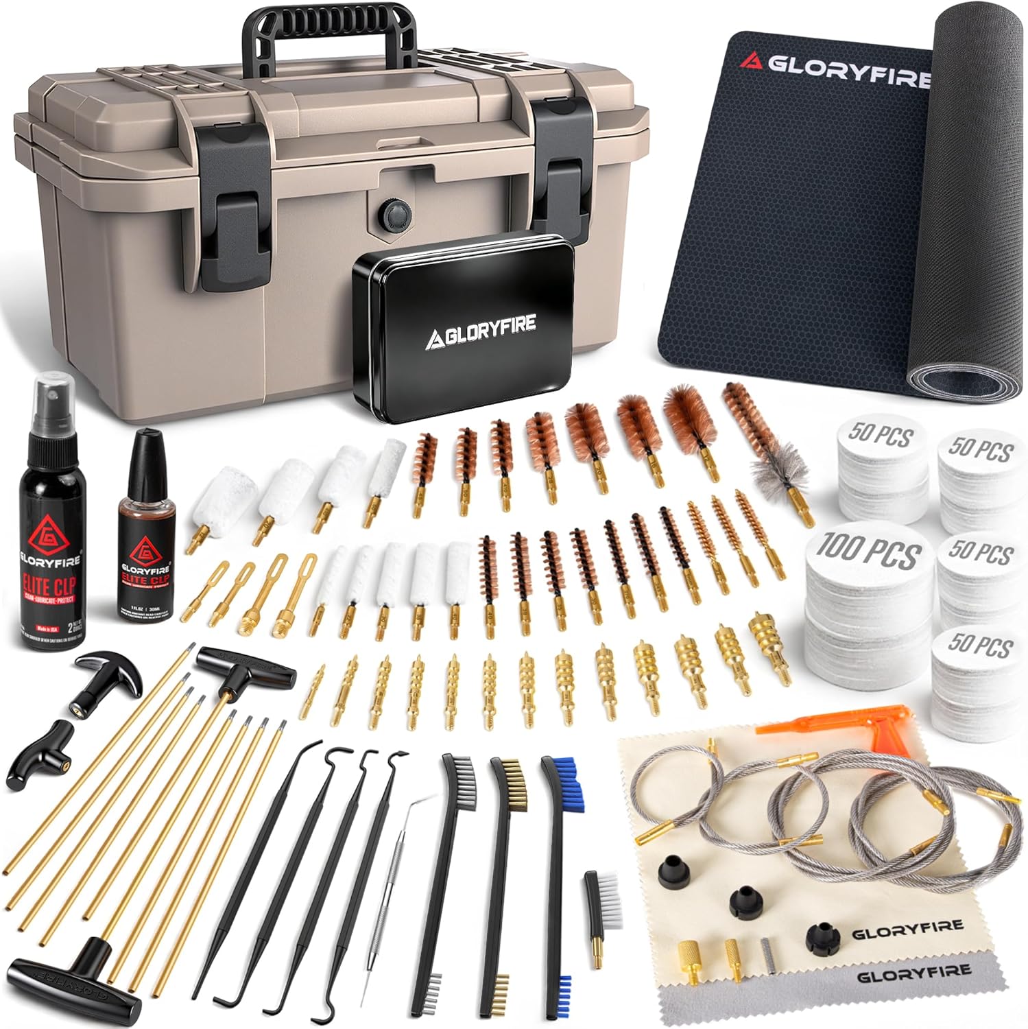 GLORYFIRE Deluxe Universal Gun Cleaning Kit - Highly Effective Cleaning Solutions for Hunting and Shooting - Compact