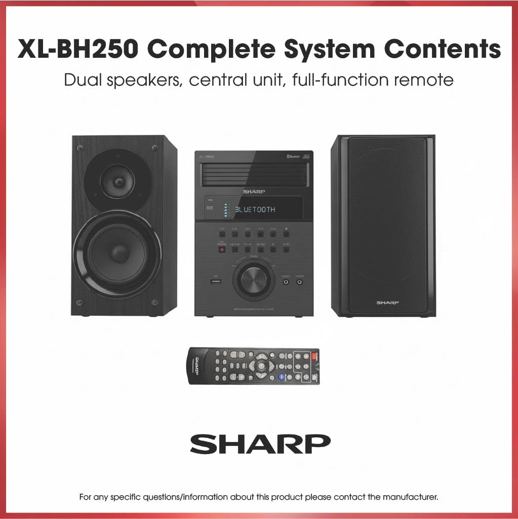 Sharp XL-BH250 Sharp 5-Disc Micro Shelf Executive Speaker System with Bluetooth, USB Port for MP3 Playback, AM/FM, Audio in for Digital Players