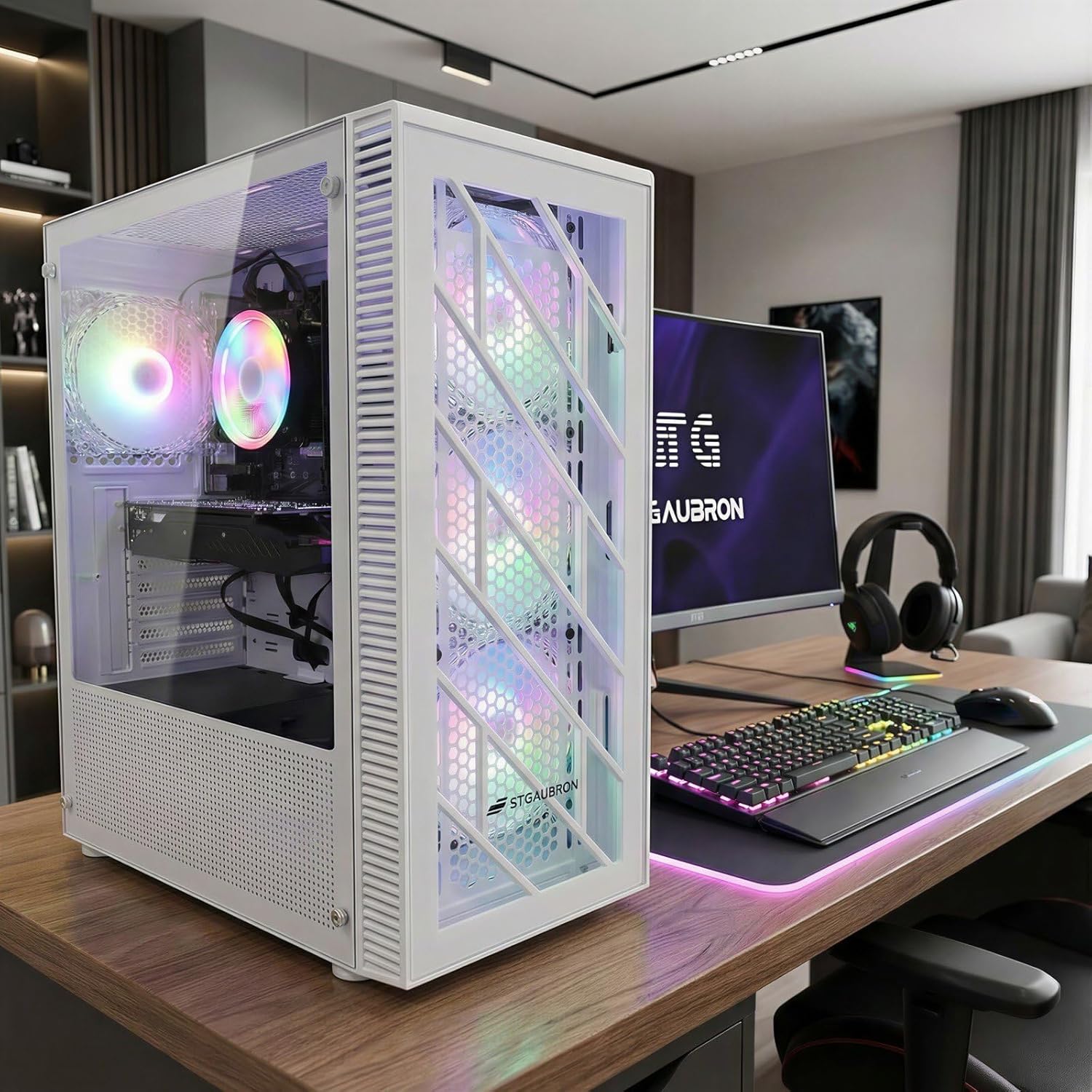 STGAubron Gaming PC Desktop Computer, 8th Gen Intel Core i7 up to 4.1G, GeForce GTX 1660S 6G, 16GB DDR4, 1T SSD, WiFi 6 & BT 5.2, RGB Fan x4, Windows 11 Home