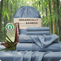 Bedsure 100% Organically Grown Bamboo Viscose Queen Sheet Set | Cooling Bedsheets for Hot Sleepers | Luxury Silky Soft PureWoven | 18" Deep Pocket with Corner Straps | Oeko-Tex Mineral Blue