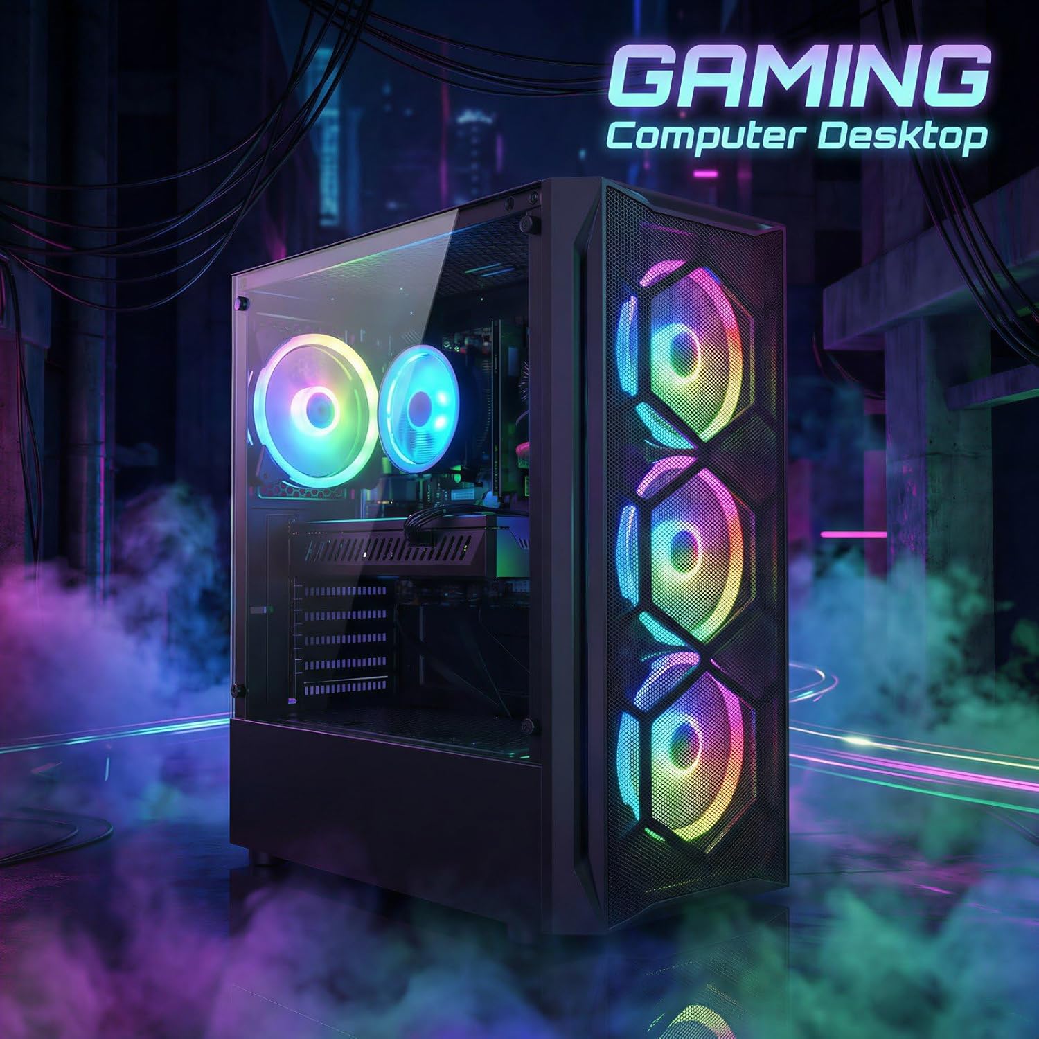 STGAubron Gaming PC Computer Desktop, Intel Core i7 8th Gen up to 4.1G, Radeon RX 580 8G, 16G DDR4, 512G SSD, WiFi 6, BT 5.2, RGB Fan x4, Windows 11 Home