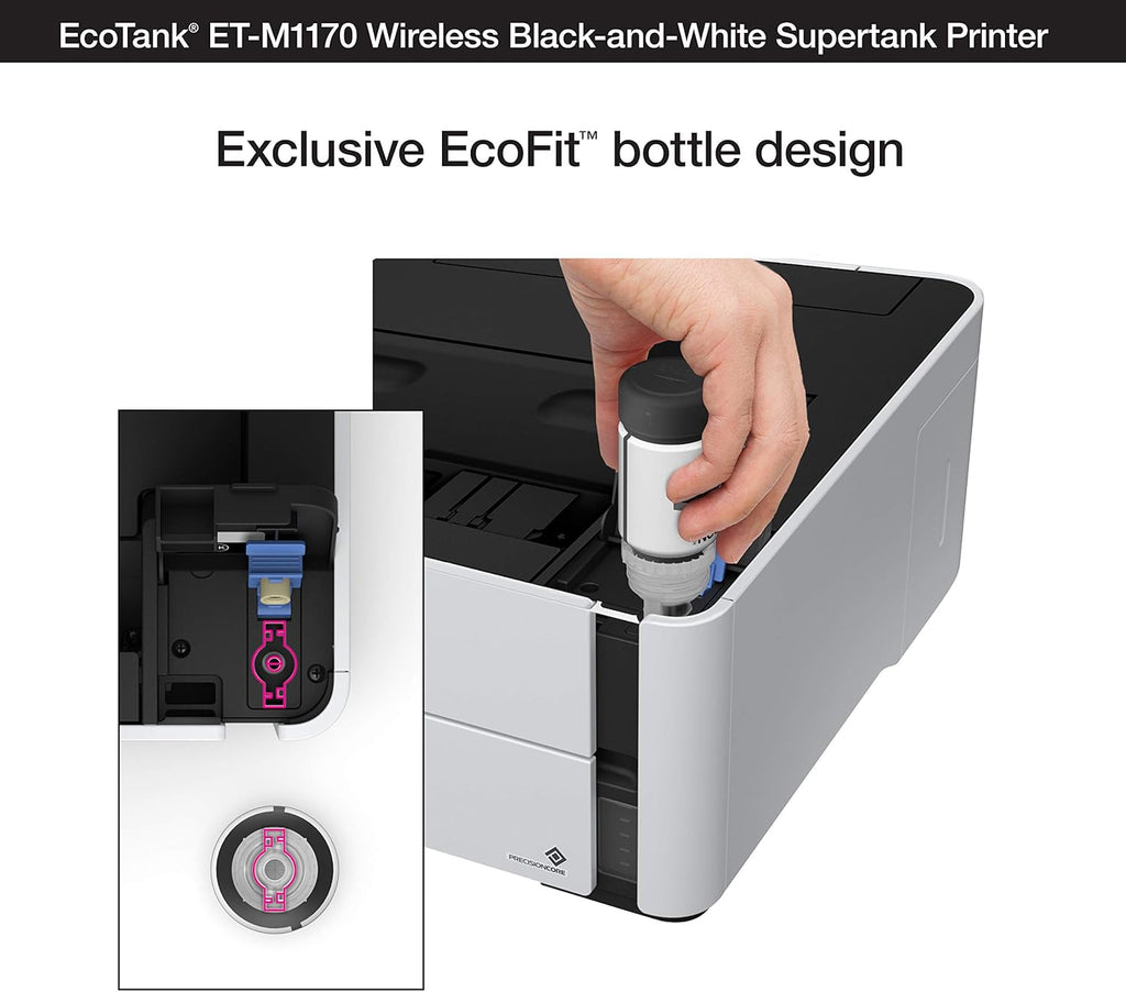 Epson EcoTank ET-M1170 Wireless Monochrome Supertank Printer with Ethernet PLUS 2 Years of Unlimited Ink*,White