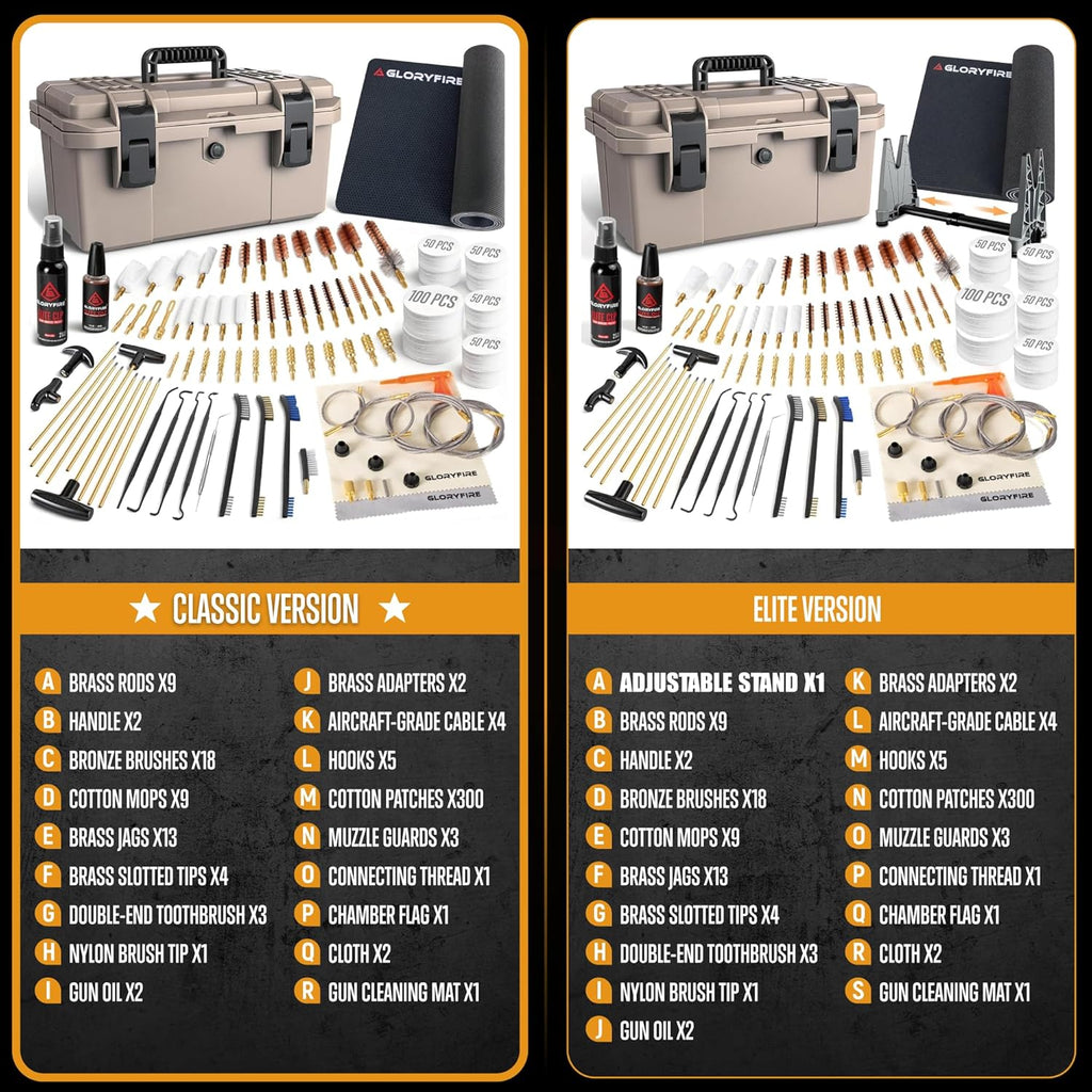 GLORYFIRE Deluxe Universal Gun Cleaning Kit - Highly Effective Cleaning Solutions for Hunting and Shooting - Compact