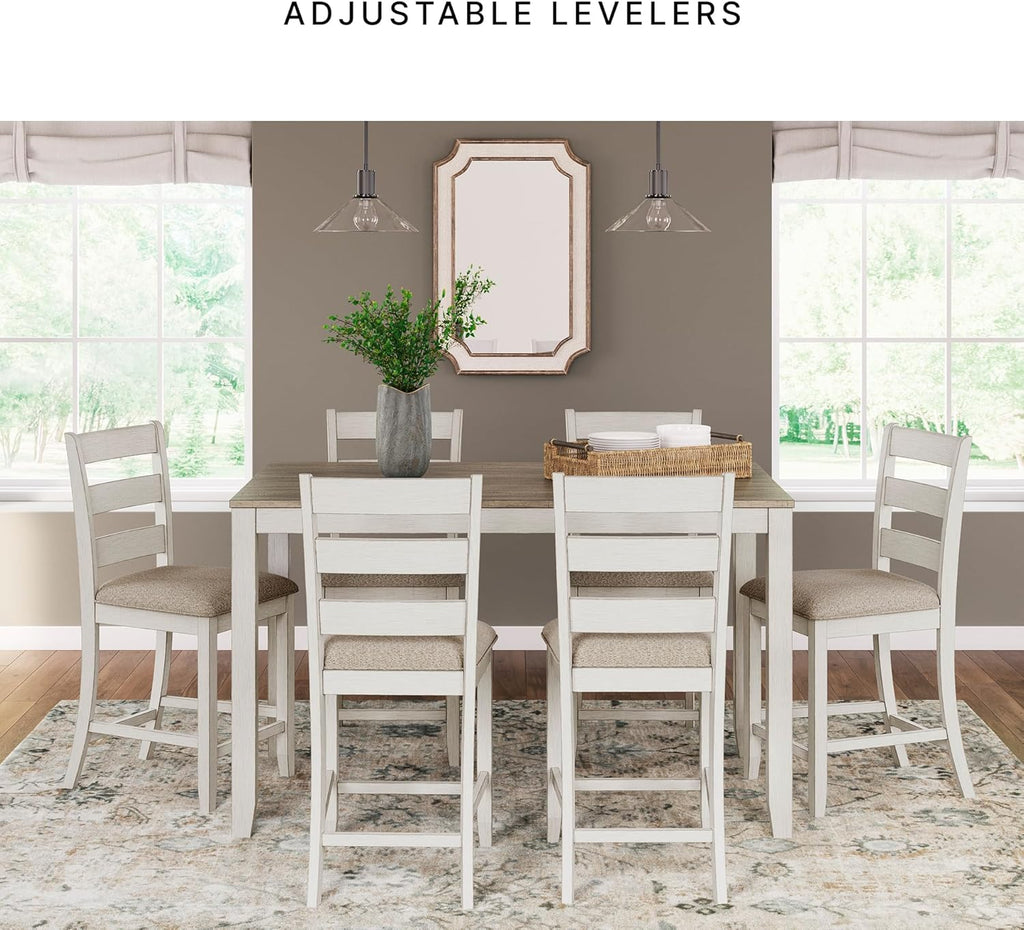 Signature Design by Ashley Skempton | 2-Count 24" Counter-Height Upholstered Bar Stools – Coastal Chic Ladder-Back, Antique White