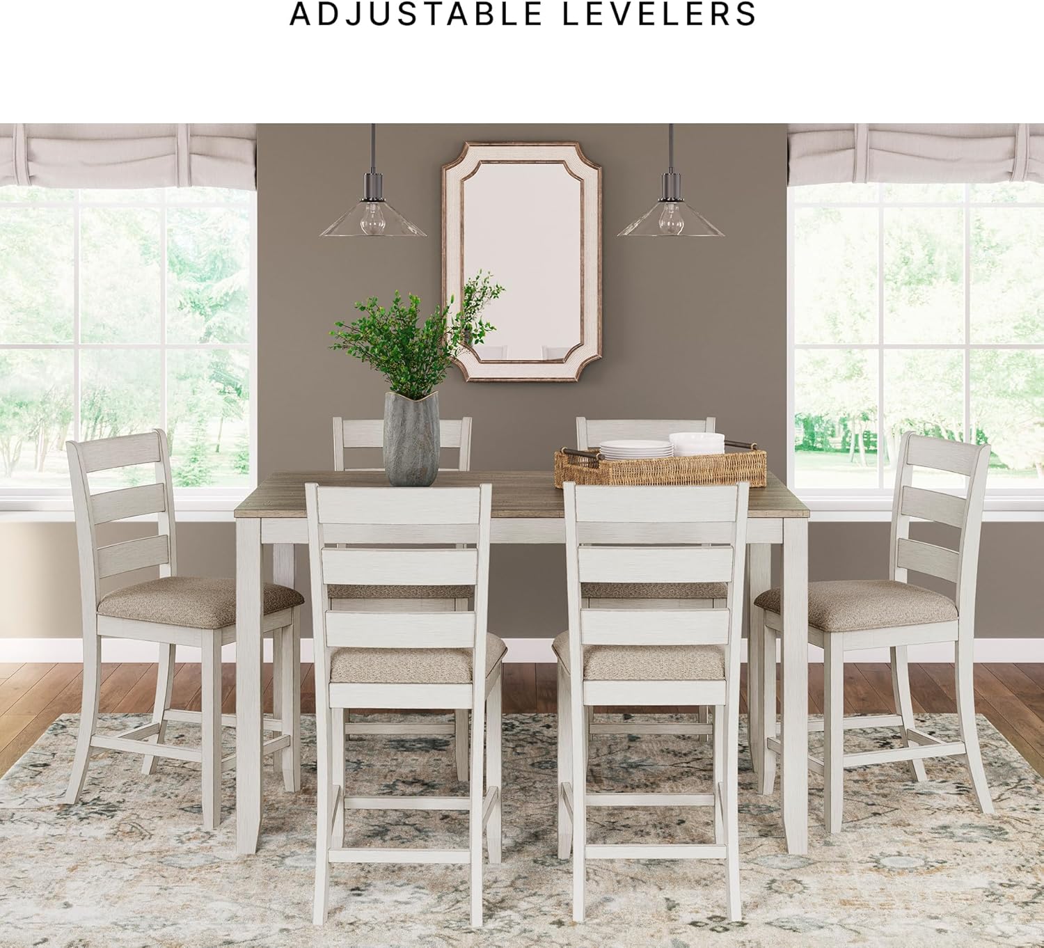 Signature Design by Ashley Skempton | 2-Count 24" Counter-Height Upholstered Bar Stools – Coastal Chic Ladder-Back, Antique White