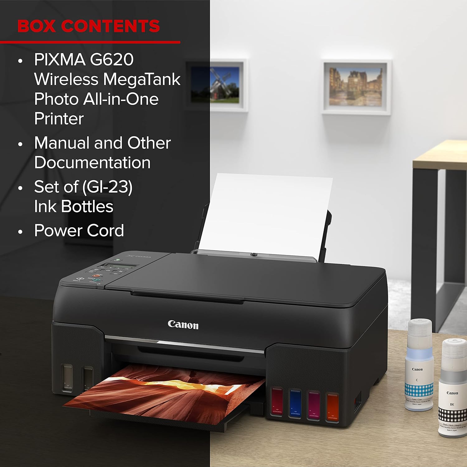 Canon PIXMA G620 Wireless MegaTank Photo All-in-One Printer Print, Copy, Scan, Black,Works with Alexa