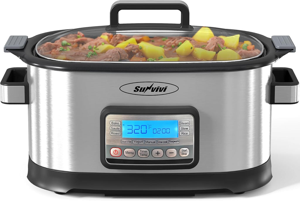 11-in-1 Multi Cooker 6.5QT, Programmable slow cooker with Nonstick Removable Pot, Digital Display, Adjustable Temp & Time for Slow Cook, Saute, Steam, Rice, Yogurt, Warmer