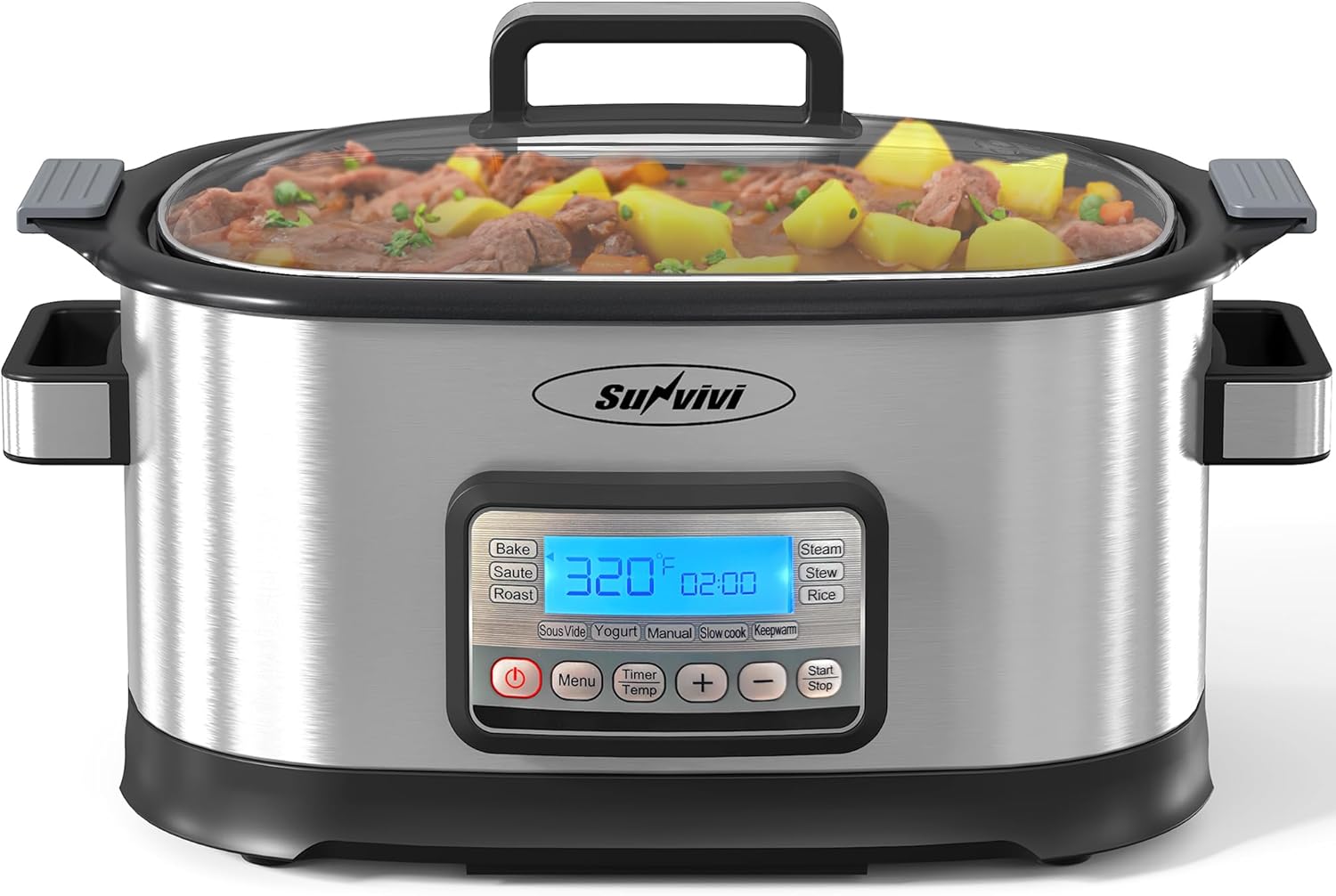11-in-1 Multi Cooker 6.5QT, Programmable slow cooker with Nonstick Removable Pot, Digital Display, Adjustable Temp & Time for Slow Cook, Saute, Steam, Rice, Yogurt, Warmer