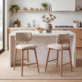 Christopher Knight Home Mundo Counter Height Bar Stools Set of 2, Fabric Upholstered Counter Stools and Curved Backrest, Rubberwood Kitchen Island Armchair with Splayed Legs, Beige + Natural