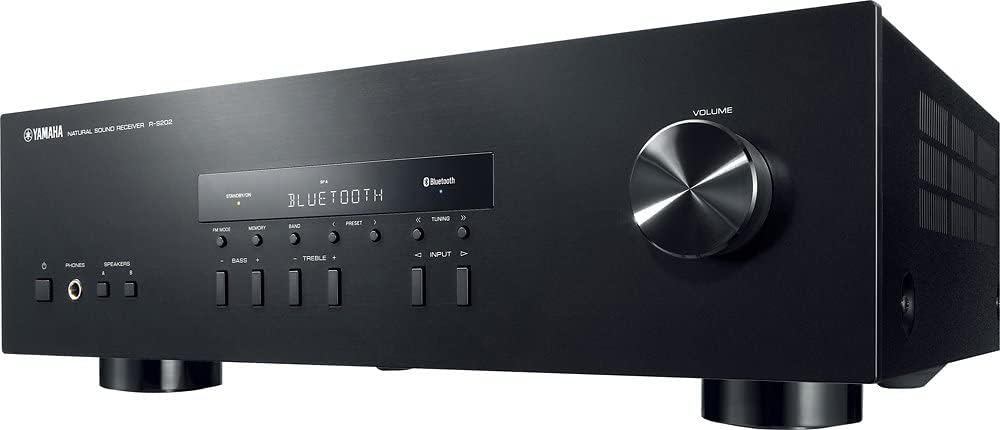 Yamaha Audio 2021 Yamaha R-S202 Stereo Receiver with Built-In Bluetooth Connectivity, Up to 100W Per Channel at 8 Ohms, 4 x RCA-In, 1 x RCA-Out, Front Panel 1/4'' Headphone Output (Black) (Renewed)