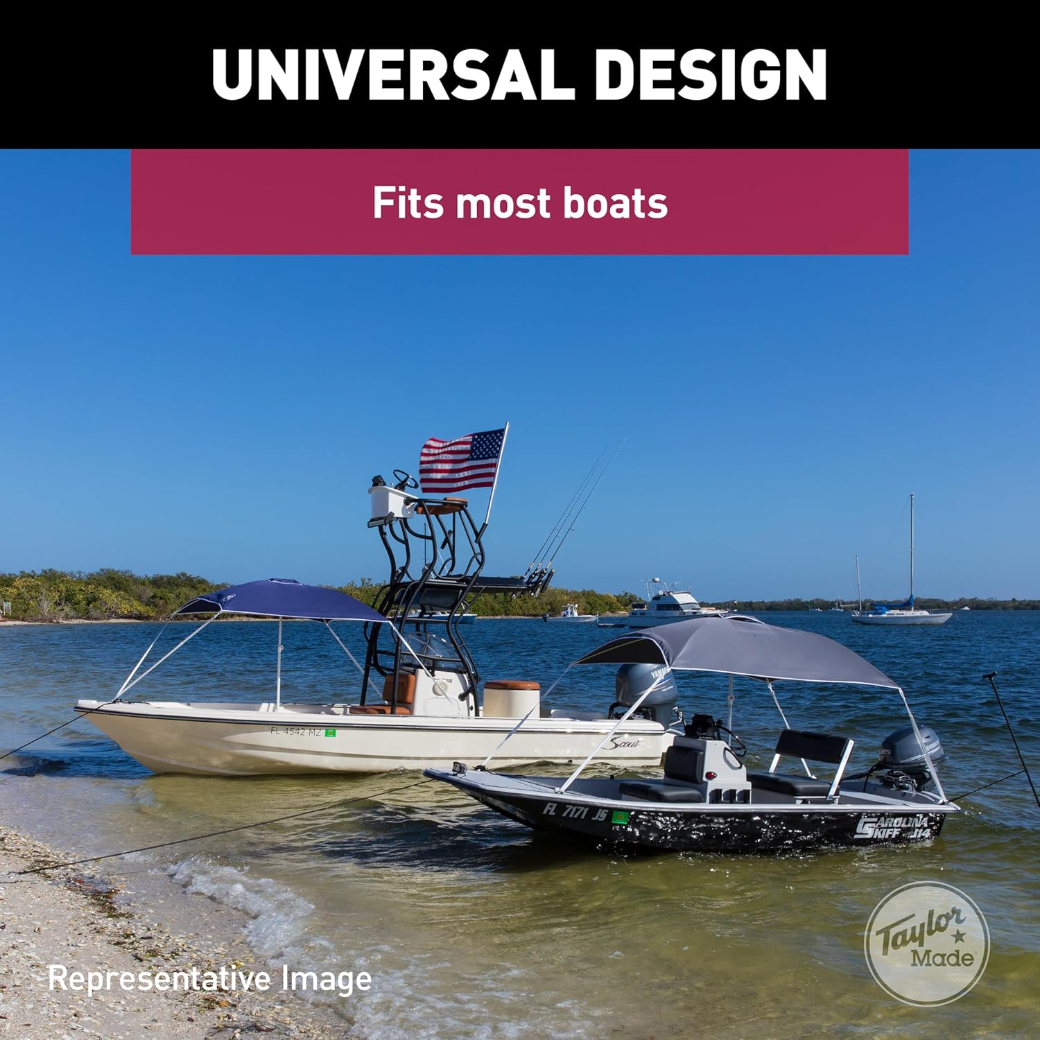 Taylor Made Anchorshade III Boat Shade, White, 6' x 6', Adjustable Aluminum Pole to 8 Feet, UV-Treated Fade-Resistant Nylon, Market-Style Top, Carrying Case, Fits Most Boats and Benches – 22042