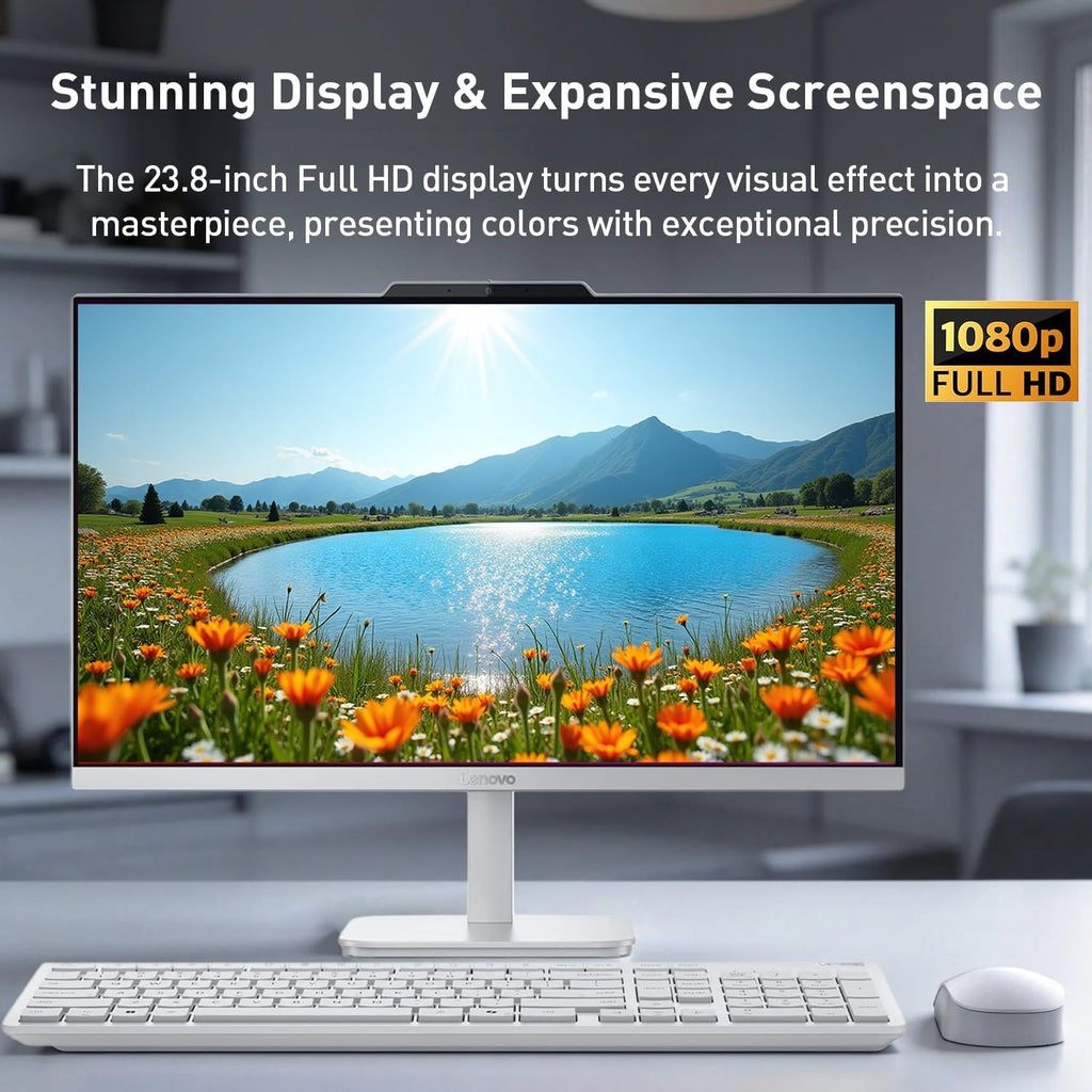 Lenovo A100 24" IPS FHD All in One Desktop Computer, Intel 8-core CPU, 8GB RAM, 512GB SSD Storage, Wireless Keyboard & Mouse Included, Support Dual-Display, HDMI, Windows 11, Cloud Grey