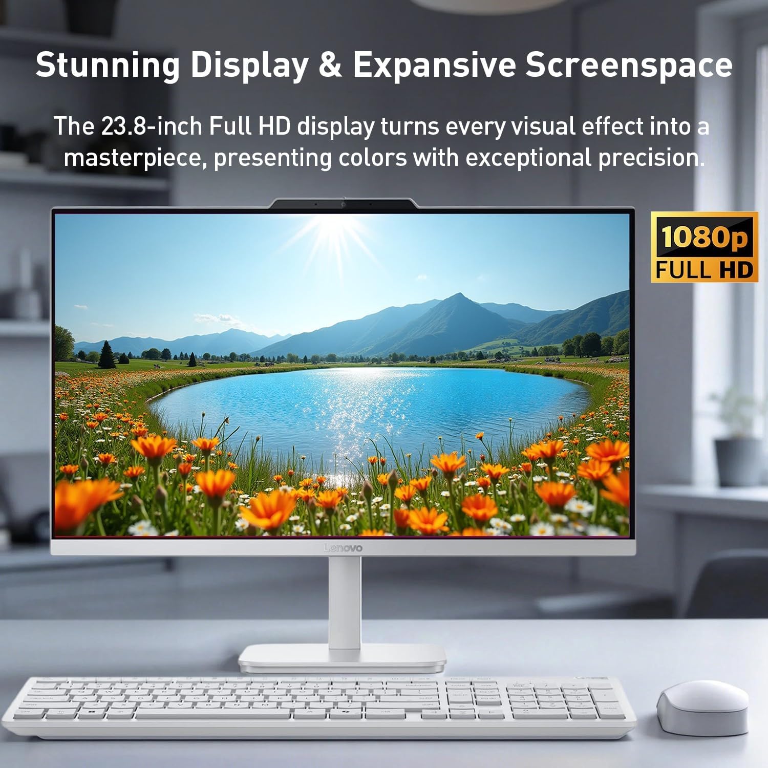 Lenovo A100 24" IPS FHD All in One Desktop Computer, Intel 8-core CPU, 8GB RAM, 512GB SSD Storage, Wireless Keyboard & Mouse Included, Support Dual-Display, HDMI, Windows 11, Cloud Grey