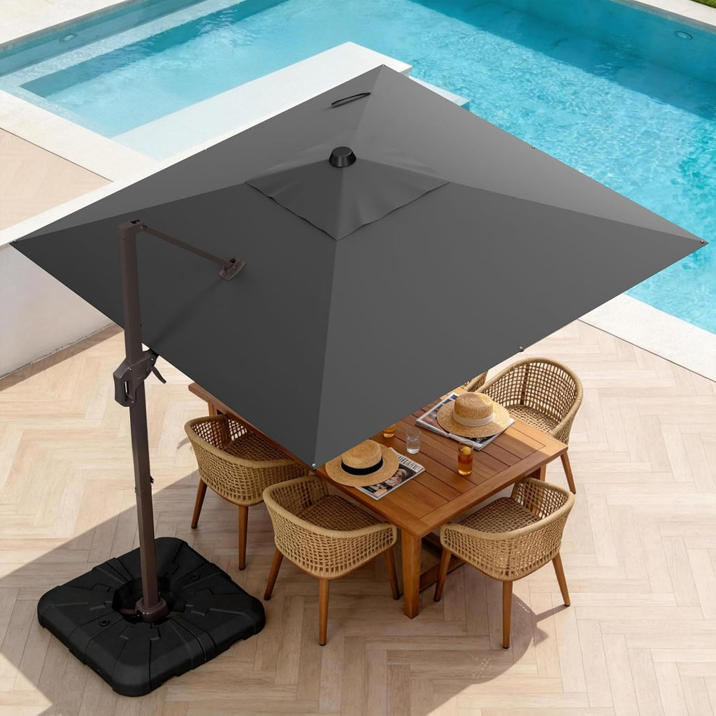 10' X 10' Patio Umbrella Cantilever Outdoor Rectangle Umbrella with Base Included, Heavy Duty 360°Rotation Offset Umbrella for Garden Deck Pool Patio, Grey