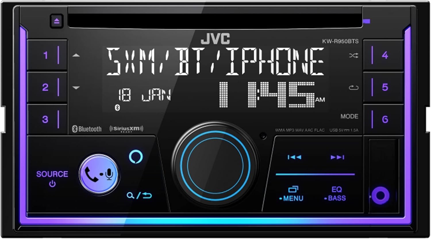 JVC KW-R950BTS 2-DIN CD Receiver BT/USB/Sirius XM/Amazon Alexa/13-Band EQ/Variable-Color Illumination with SXV300v1 Satellite Radio Tuner