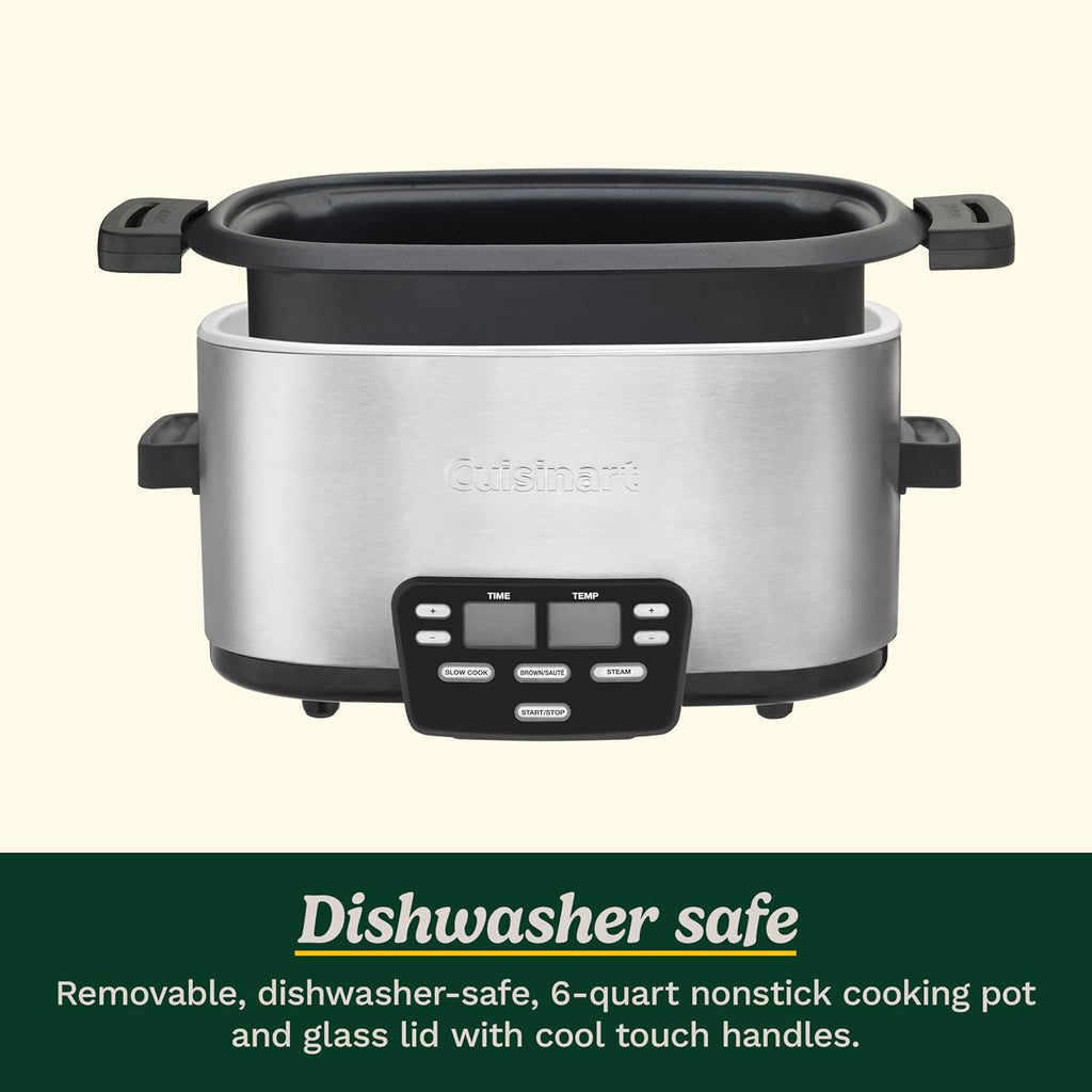 Cuisinart 3-In-1 Cook Central 6-Quart Multi-Cooker: Slow Cooker, Brown/Saute, Steamer, MSC-600 NAS, Silver