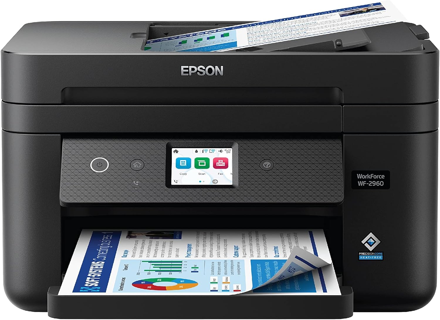 Epson Workforce WF-2960 Wireless All-in-One Printer with Scan, Copy, Fax, Auto Document Feeder, Automatic 2-Sided Printing, 2.4" Touchscreen Display, 150-Sheet Paper Tray and Ethernet