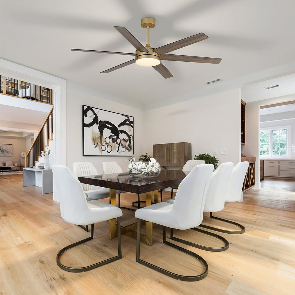 60 Inch Large Gold Ceiling fan with Lights and Remote/APP, Modern Black and Gold Ceiling Fan for bedroom Living Room Shop with 3CCT, 6-Speeds, Timer, 5 Blade Indoor Sleek Brass Fandelier