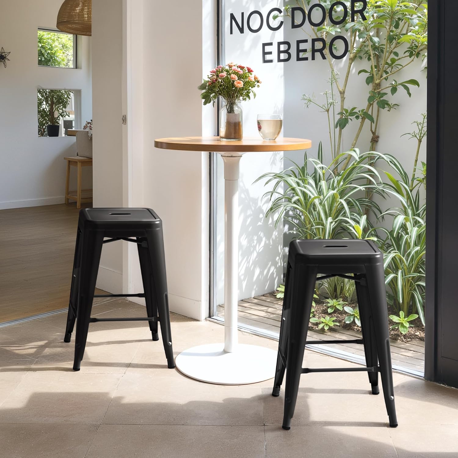 Furmax 24 Inch Metal Bar Stools Set of 4, Counter Height Bar Stools Height High Backless Stools Industrial Stackable Bar Chairs for Dining Room Kitchen Indoor Outdoor Stools Bar Chairs (Black)
