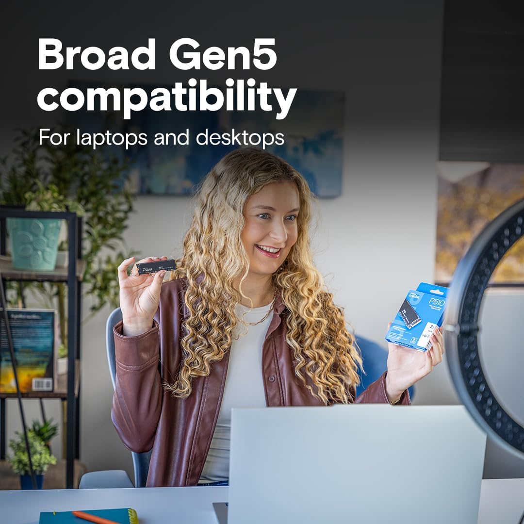 Crucial P510 PCIe Gen5 NVMe 1TB SSD, Up to 11,000MB/s, TLC NAND, Laptop & Desktop (PC) Compatible, for Gamers & Creatives, Solid State Drive – CT1000P510SSD8-01